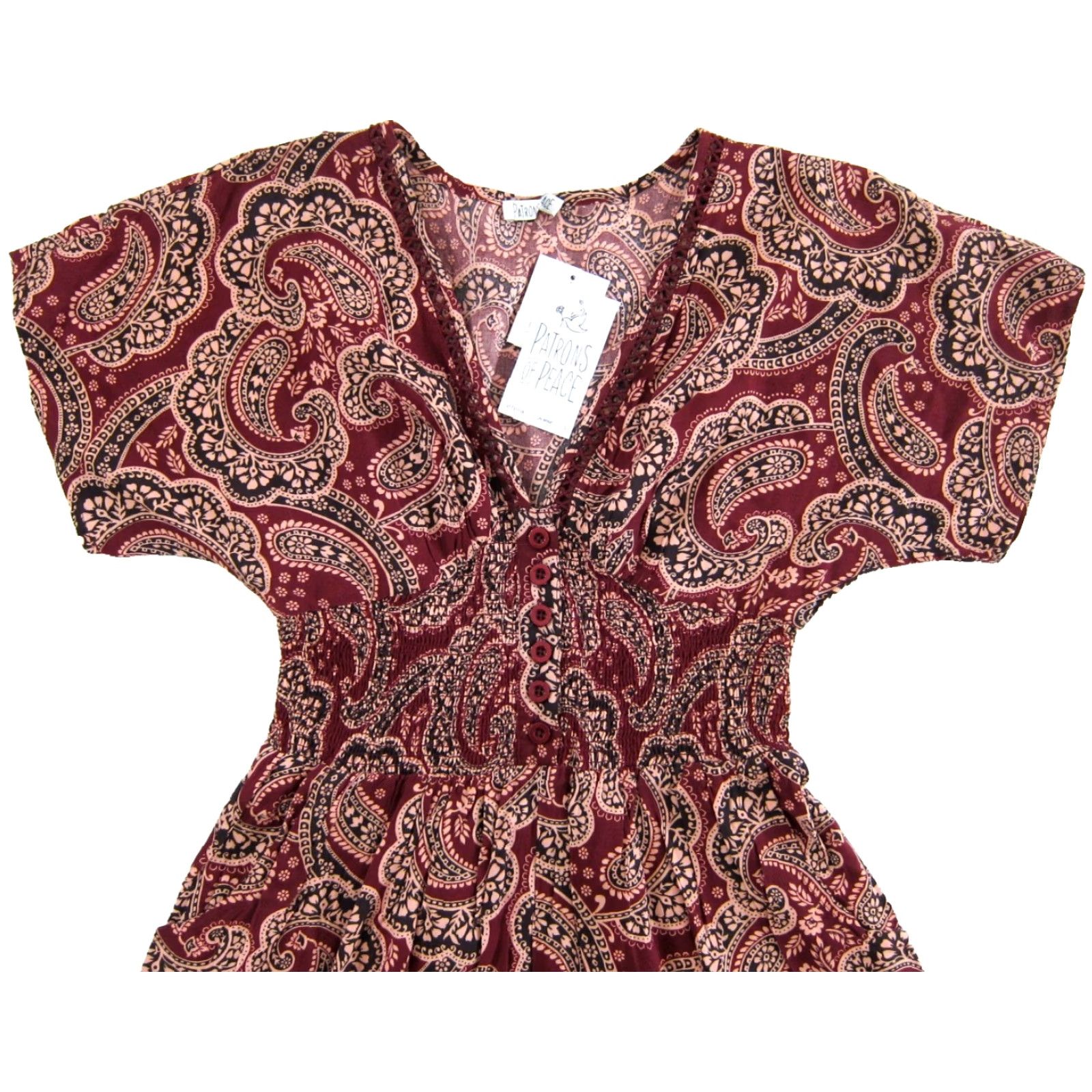 Vintage NWT Patrons Of Peace Red Black Floral Paisley Pocket Rayon Wide Leg Jumpsuit S Size 28" / US 6 / IT 42 - 4 Thumbnail