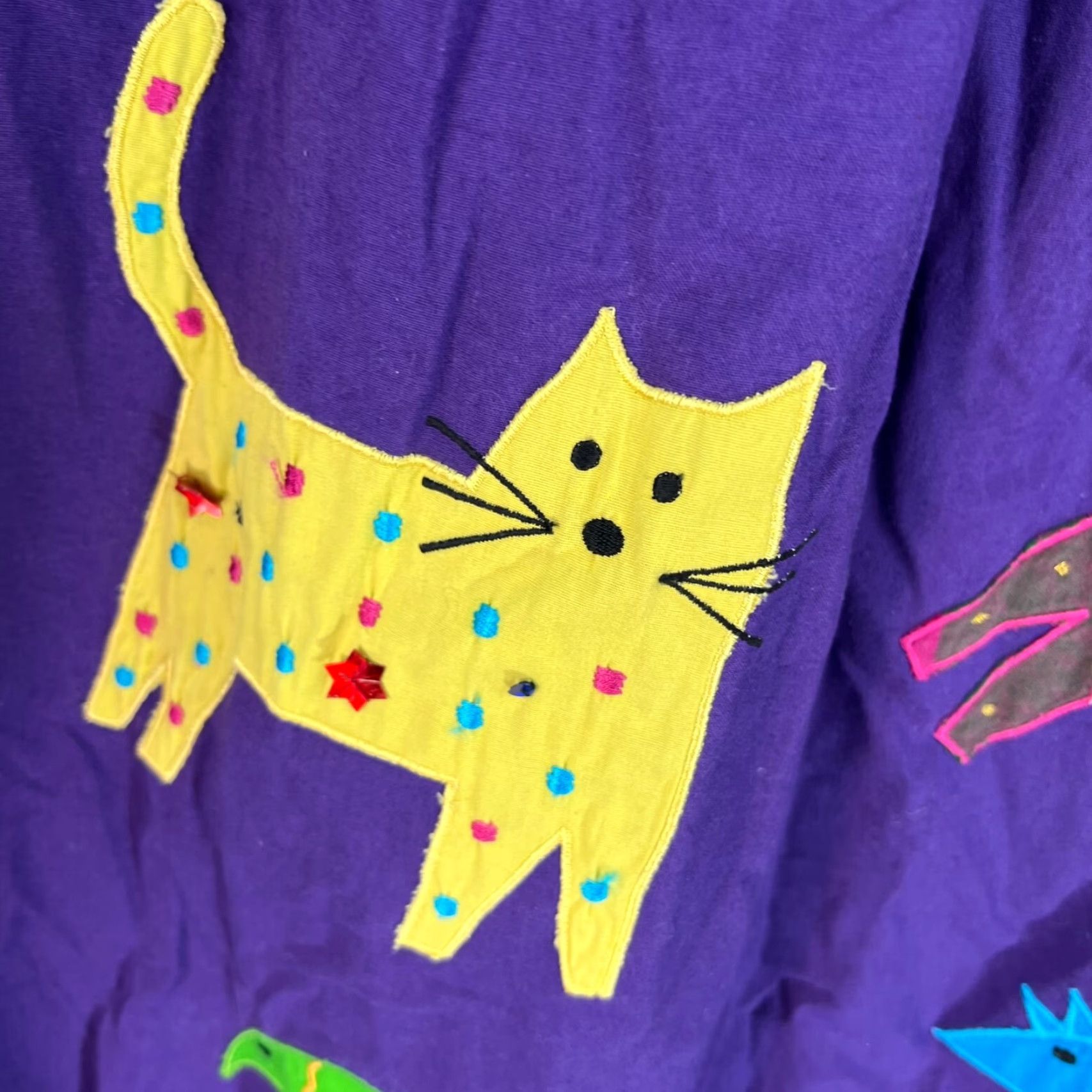 Vintage VINTAGE Darling Maxi Dress Women S Purple Embroidered Cats Applique 80s A-Line Size M / US 6-8 / IT 42-44 - 5 Thumbnail
