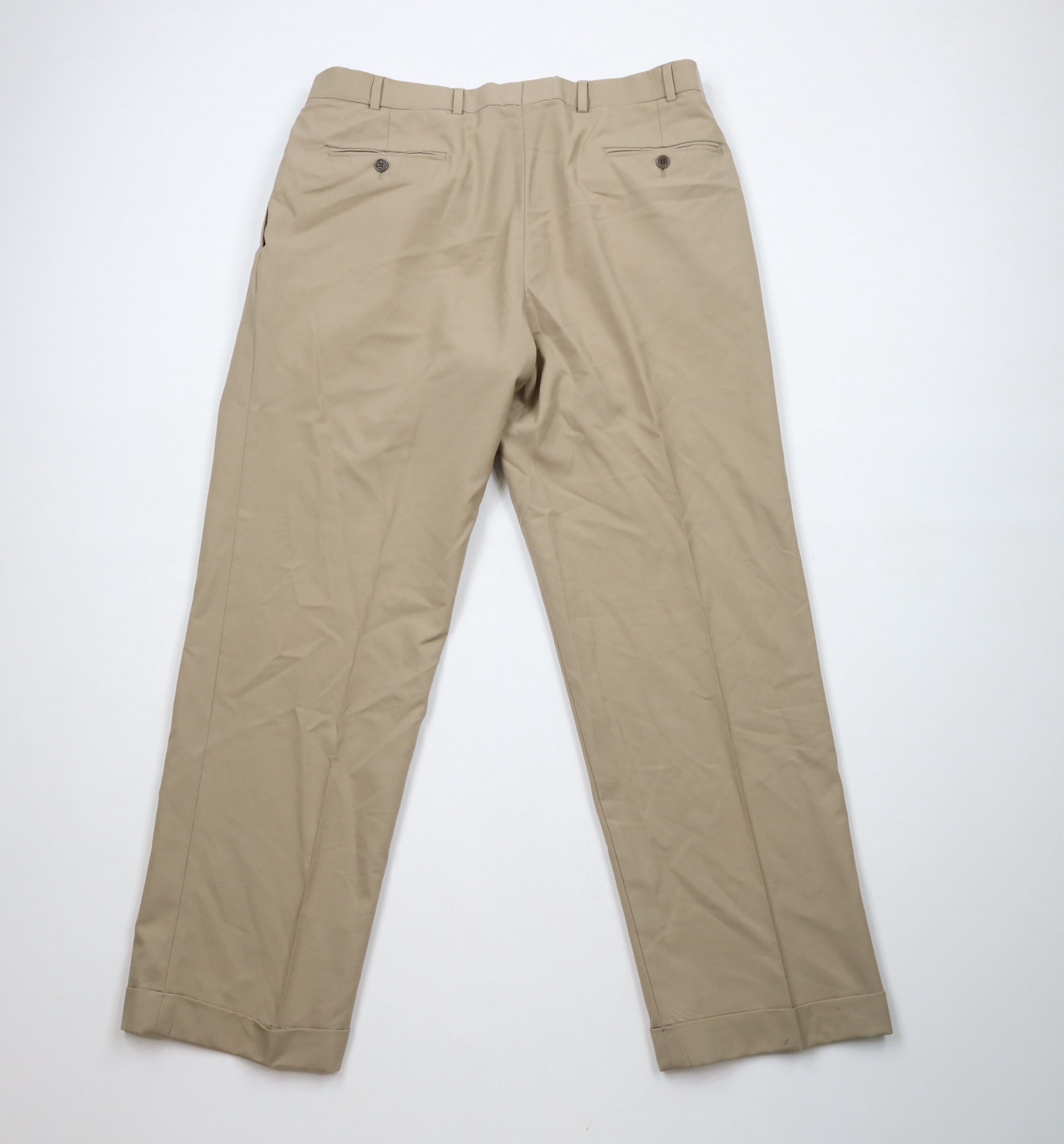 Brooks Brothers × Vintage Vintage 90s Brooks Brothers Cuffed Wool Chino Pants Beige Size US 36 / EU 52 - 10 Thumbnail