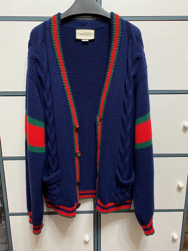 Gucci Gucci Classic red and blue wool cardigan sweater 2501-Nexta Size US XS / EU 42 / 0 - 1 Thumbnail