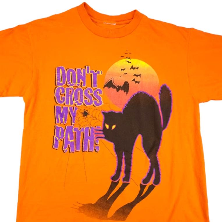 Vintage VINTAGE Halloween T Shirt Mens Size Large Orange 90s Black Cat Bats Spiderweb Size US L / EU 52-54 / 3 - 2 Thumbnail