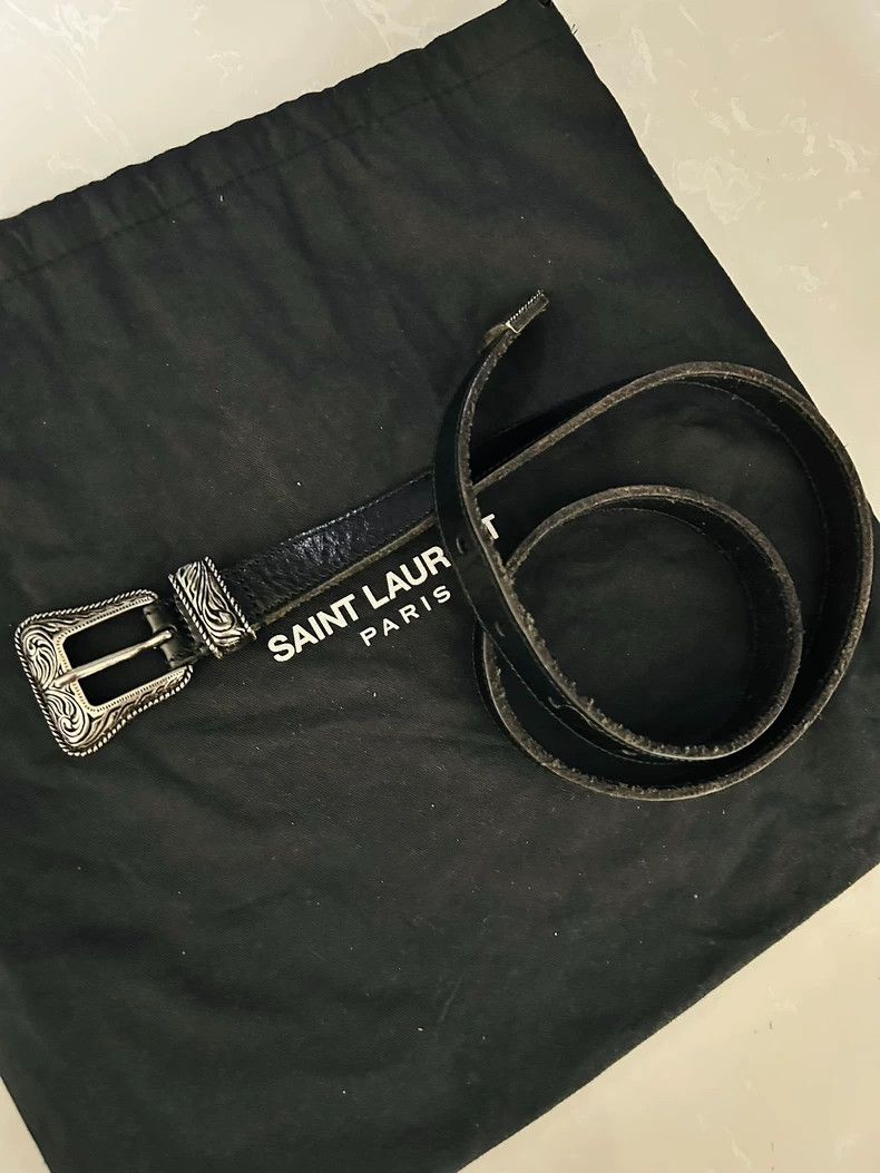Yves Saint Laurent Saint Laurent 14ss Black Crackle Carved Belt 2502-Nextarrow Size ONE SIZE - 4 Thumbnail