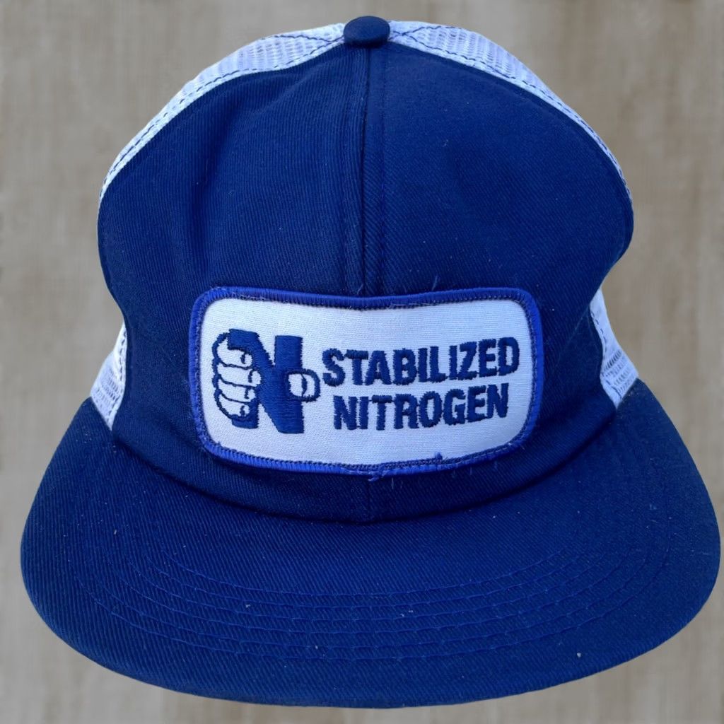 GAS VINTAGE M&B Headwear Trucker Hat Cap Snap Back Blue White USA Made 80s 90s Patch Farm Gas CC Adult Men Size ONE SIZE - 1 Thumbnail