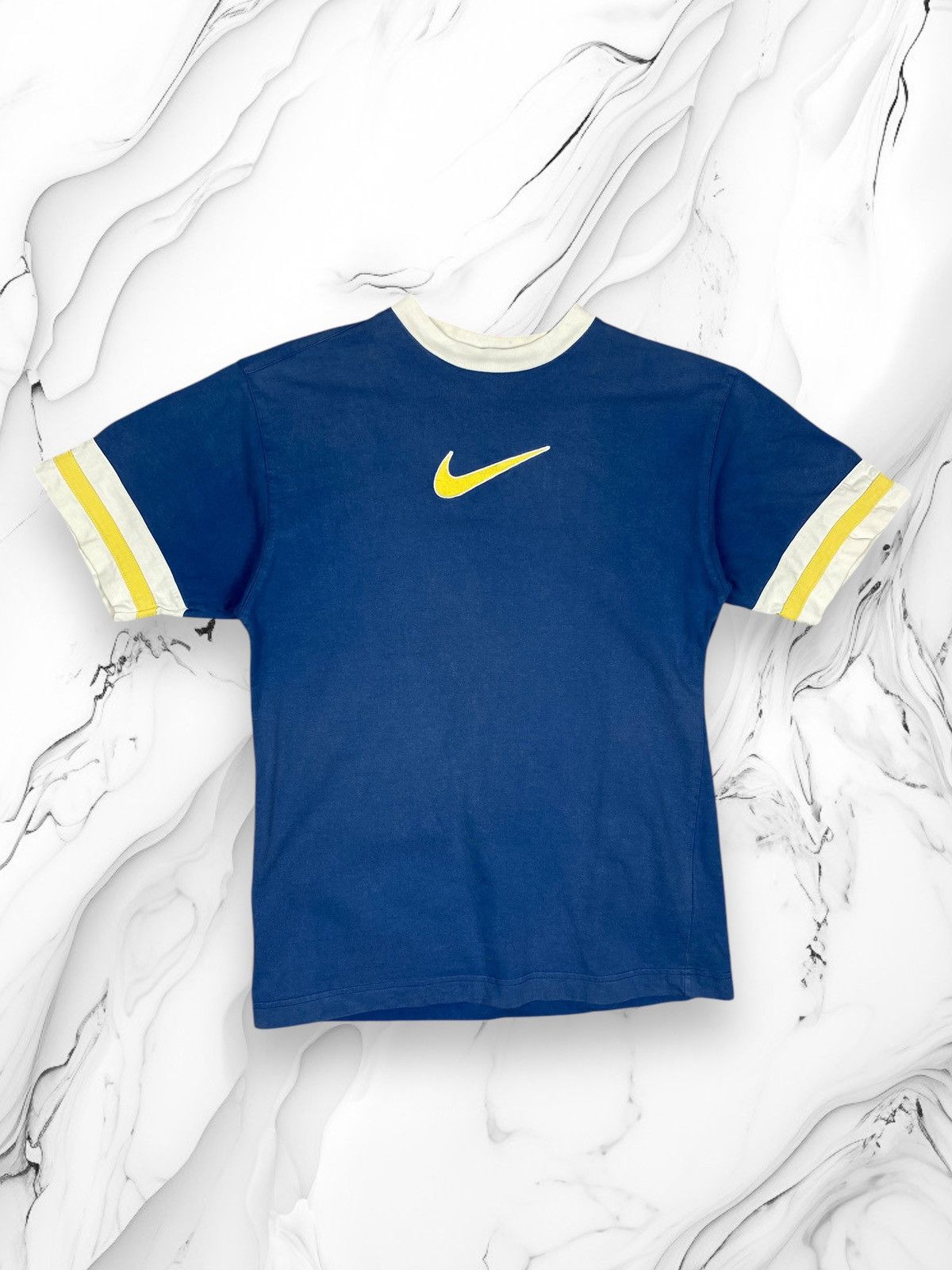 Nike × Vintage Vintage 90s Nike Big Logo Swoosh Drill y2k Tee Size US S / EU 44-46 / 1 - 1 Thumbnail