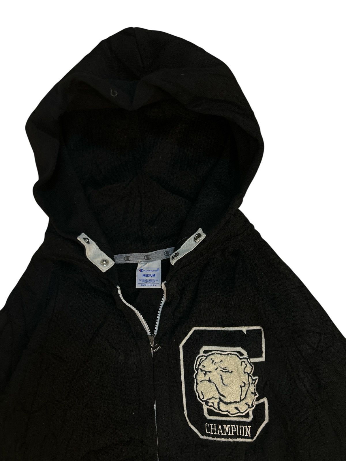 Champion Champion Full Zip Knit Hoodie Black with Embroidered Bulldog Size US M / EU 48-50 / 2 - 2 Thumbnail