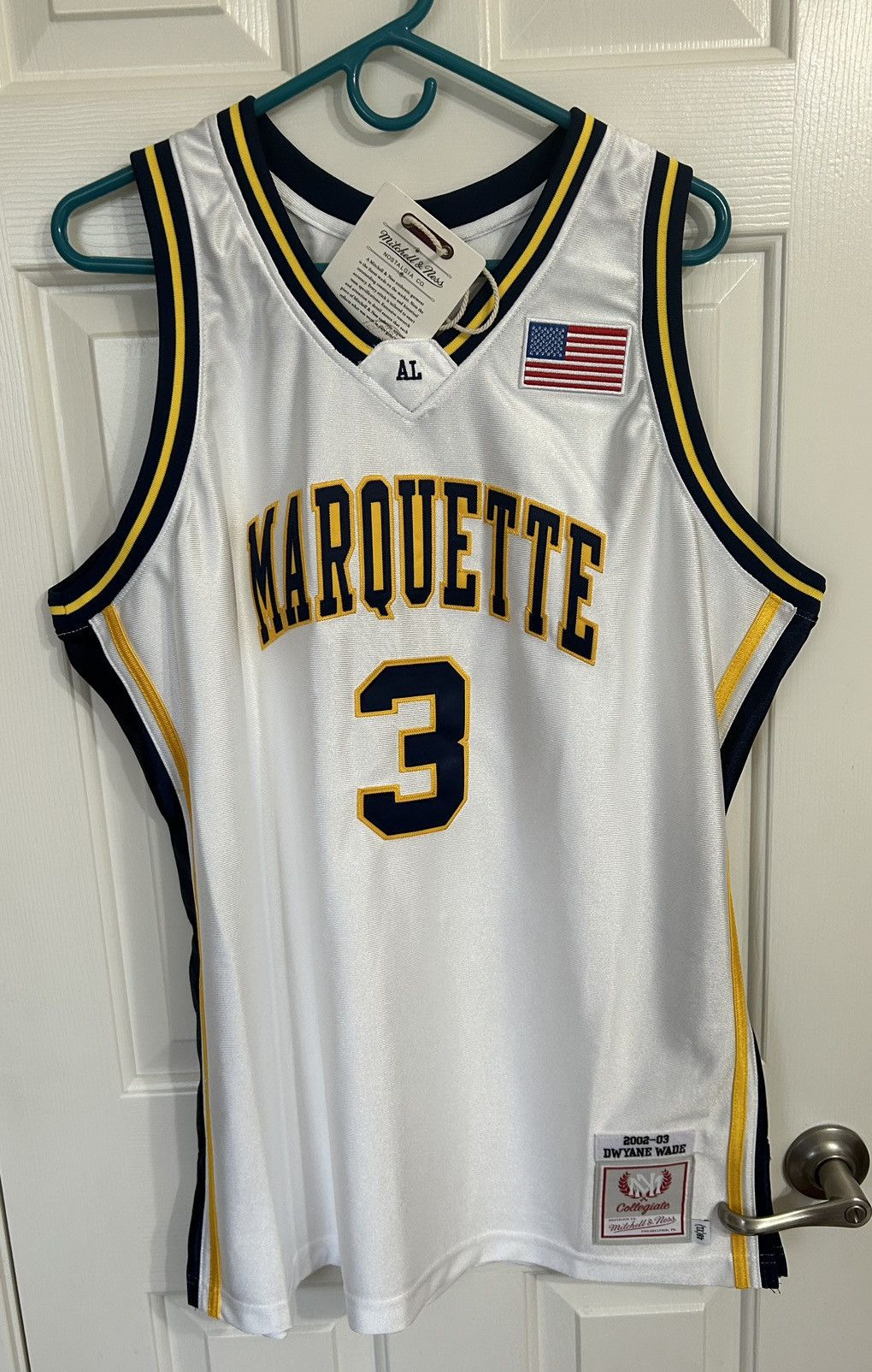 image of Mitchell Ness Mitchell & Ness Authentic ‘03 Marquette Dwayne Wade Jersey! in White, Men's (Size XL)