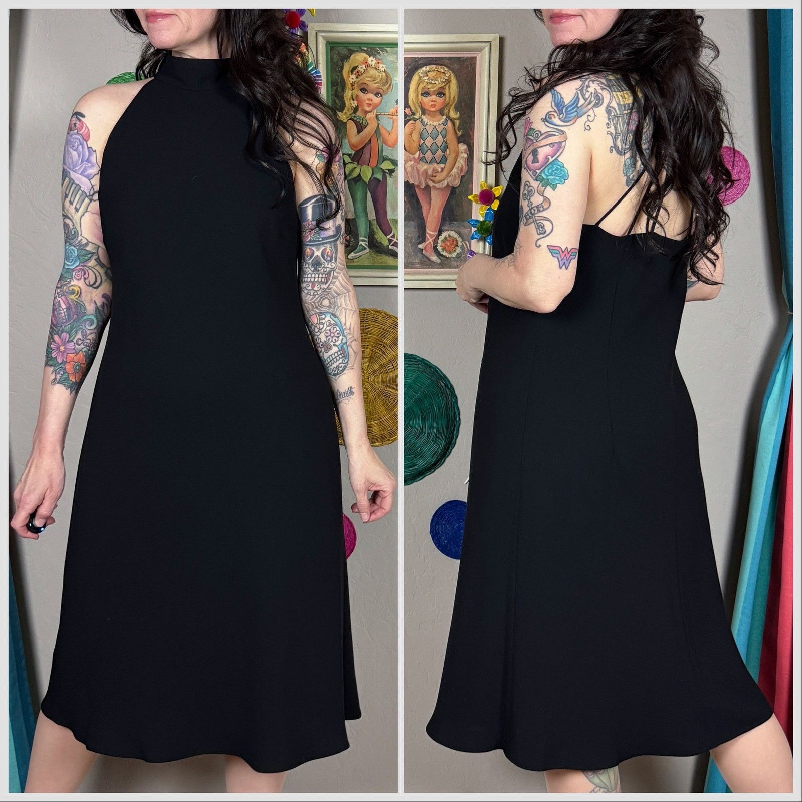 Vintage Vintage 90s Black Mock Neck Strappy Back Cocktail Dress Size M / US 6-8 / IT 42-44 - 3 Thumbnail