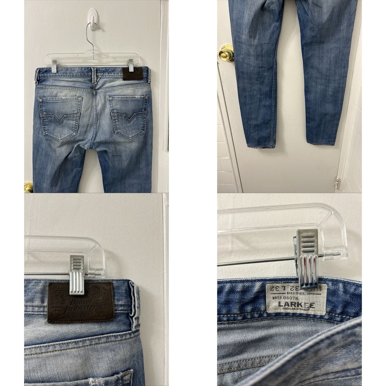 Diesel Diesel Larkee Jeans Mens 32x29 Blue Regular Straight Button Fly Distressed Denim Size US 32 / EU 48 - 8 Thumbnail