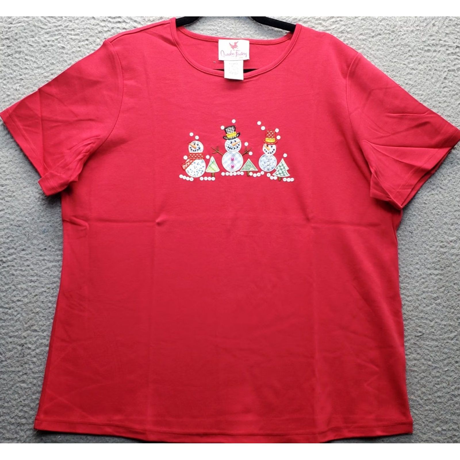 Quacker Factory Quacker Factory T-Shirt Womens XL Red Embroidered Christmas Snowman Pullover Size XL / US 12-14 / IT 48-50 - 2 Thumbnail