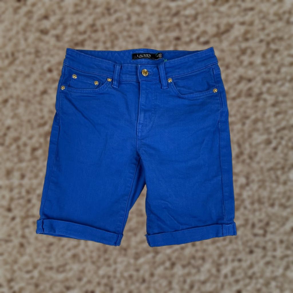 Ralph Lauren Lauren Ralph Lauren Shorts Women 4P Blue Denim 27x8 Chino 5-Pocket Regular Mid Rise 8 in Solid Button Hem Casual Travel Activewear Workwear Womens Size 27" / US 4 / IT 40 - 1 Thumbnail