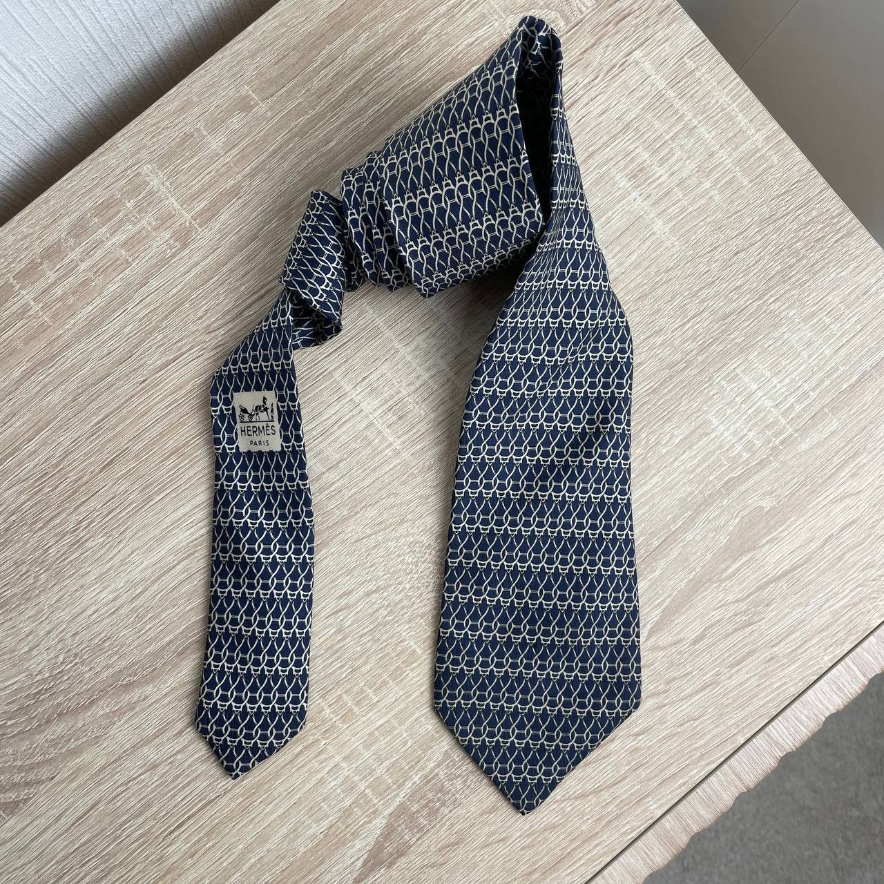 Hermes Hermes Paris Silk Tie 719 FA Chains Blue Size ONE SIZE - 3 Thumbnail