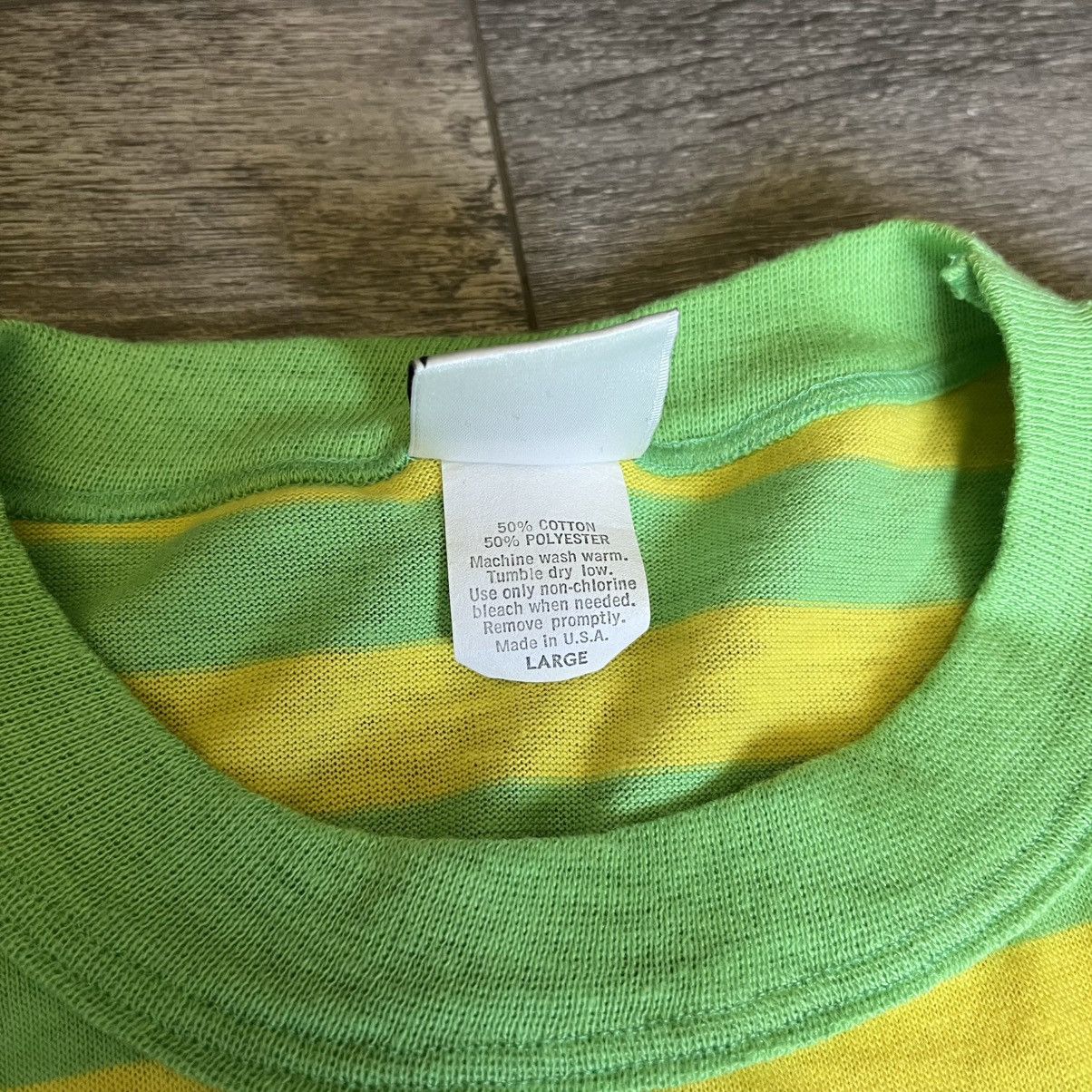 Vintage Vintage 1990s Green Yellow Striped Pocket Blank Tee Shirt Size US L / EU 52-54 / 3 - 4 Thumbnail