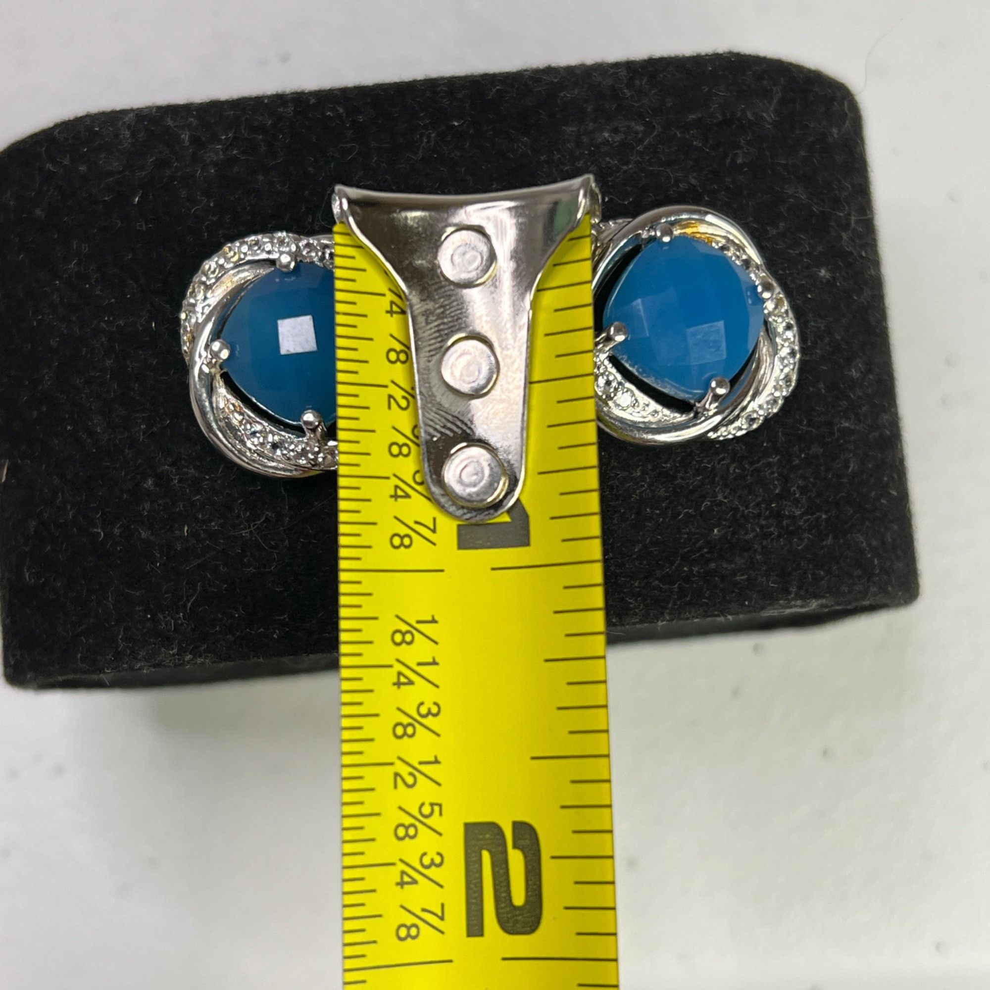 Designer Blue Gemstone Silver Knot Stud Earrings With Clear CZ Accent Size ONE SIZE - 7 Thumbnail
