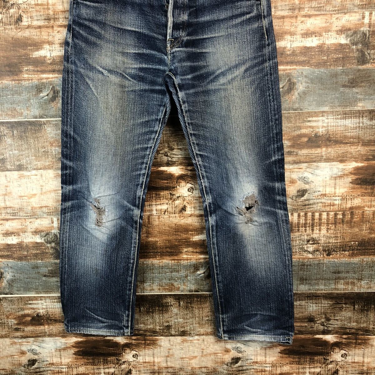 Japanese Brand DL Graph Zero Blue Distressed selvedge Denim Pants #A2073 Size US 33 - 3 Thumbnail
