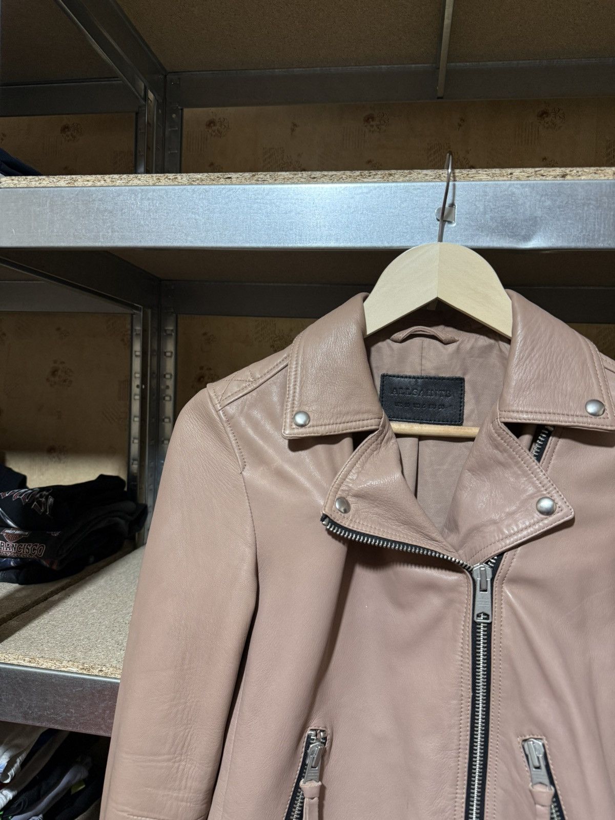Allsaints × Designer ALL SAINTS DALBY BIKER LAMB BEIGE LEATHER FULL ZIPPER JACKET Size M / US 6-8 / IT 42-44 - 3 Thumbnail