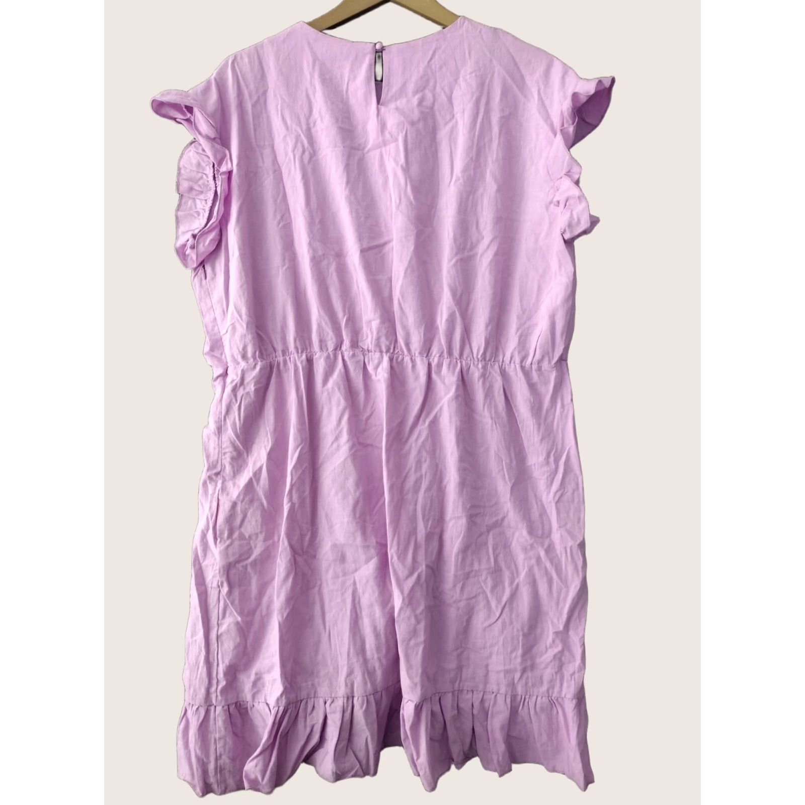 Shein SheIn Womens Dress XXL Cotton Lilac Flutter Sleeve Crew Neck Ruffle Over Lap Mini Bohemian Size 2XL Purple Size XXL / US 16-18 / IT 52-54 - 1 Thumbnail