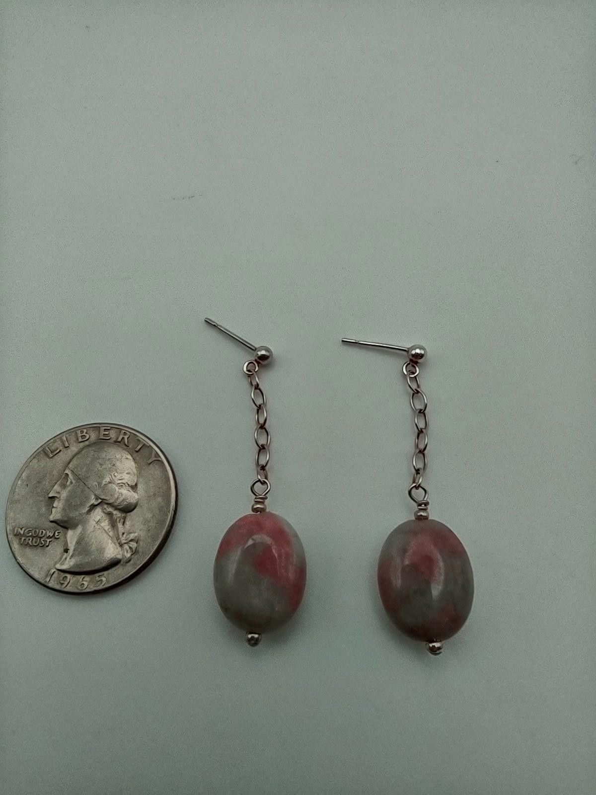 The Unbranded Brand Vintage Sterling Silver 925 Rhodonite Mottled Pink Earrings Size ONE SIZE - 3 Thumbnail