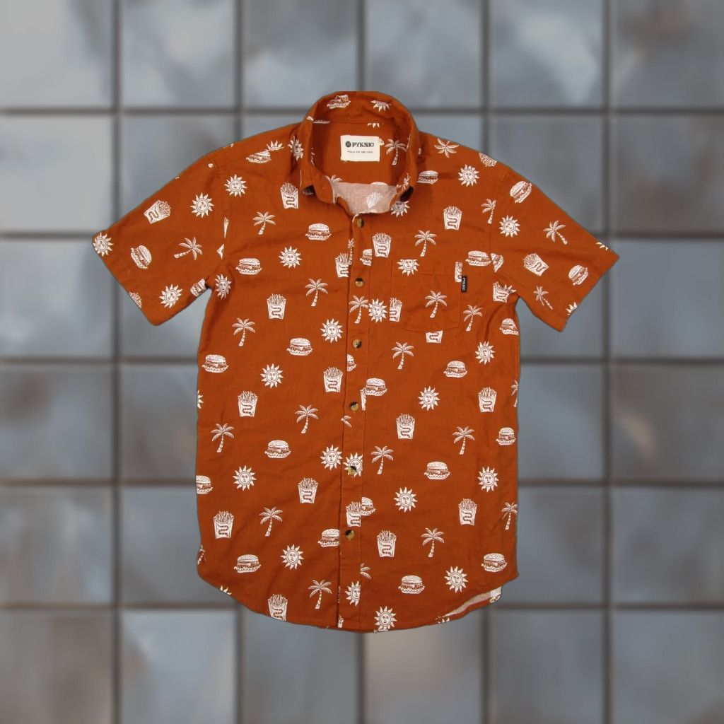Vintage VINTAGE Pyknic Men's Shirt Short Sleeve Casual Cotton Blend Brown Small 90s Designer Size US S / EU 44-46 / 1 - 1 Thumbnail