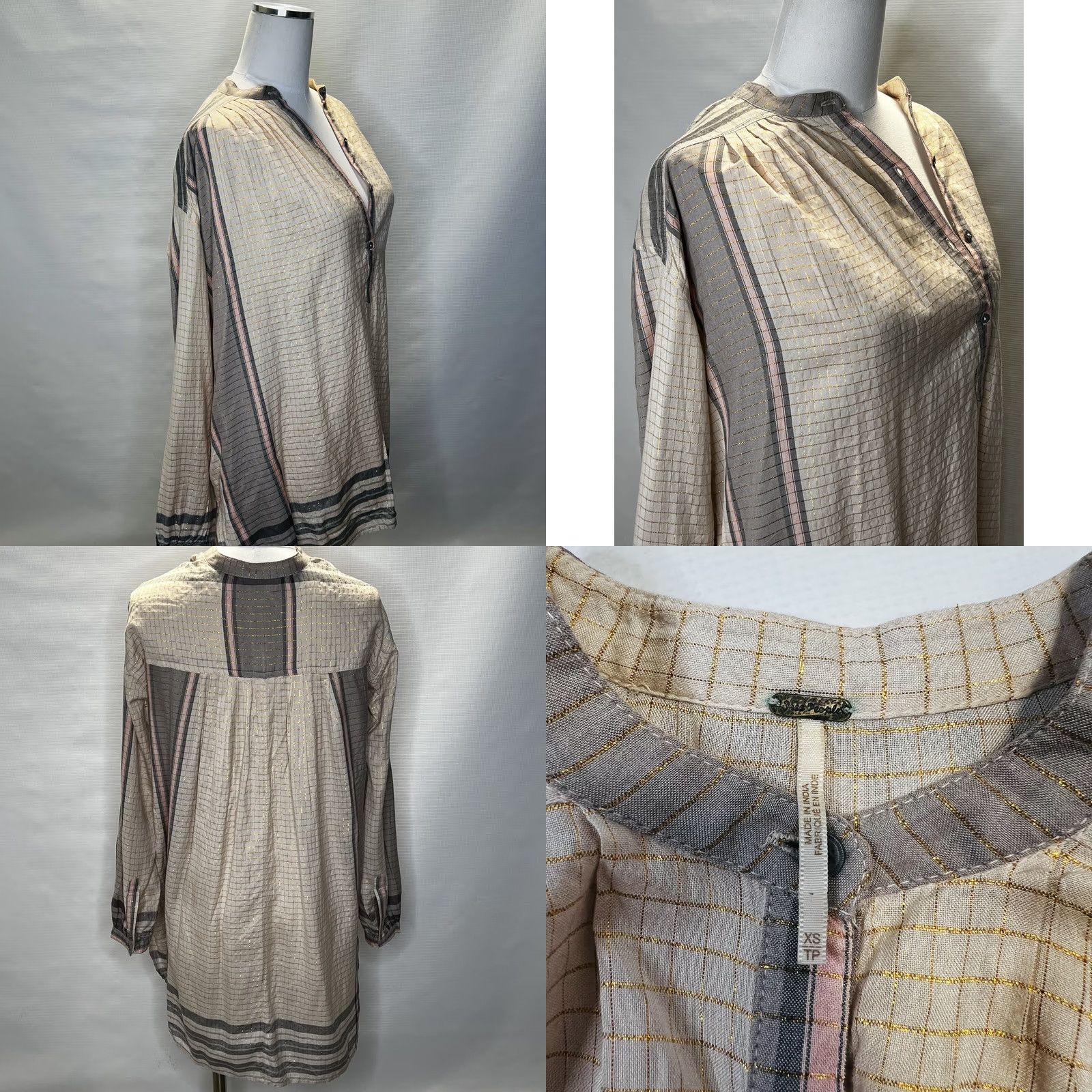 Free People Free People Tunic Dress XS Plaid Long Sleeve Oversized Gray Pink Gold Size XS / US 0-2 / IT 36-38 - 8 Thumbnail