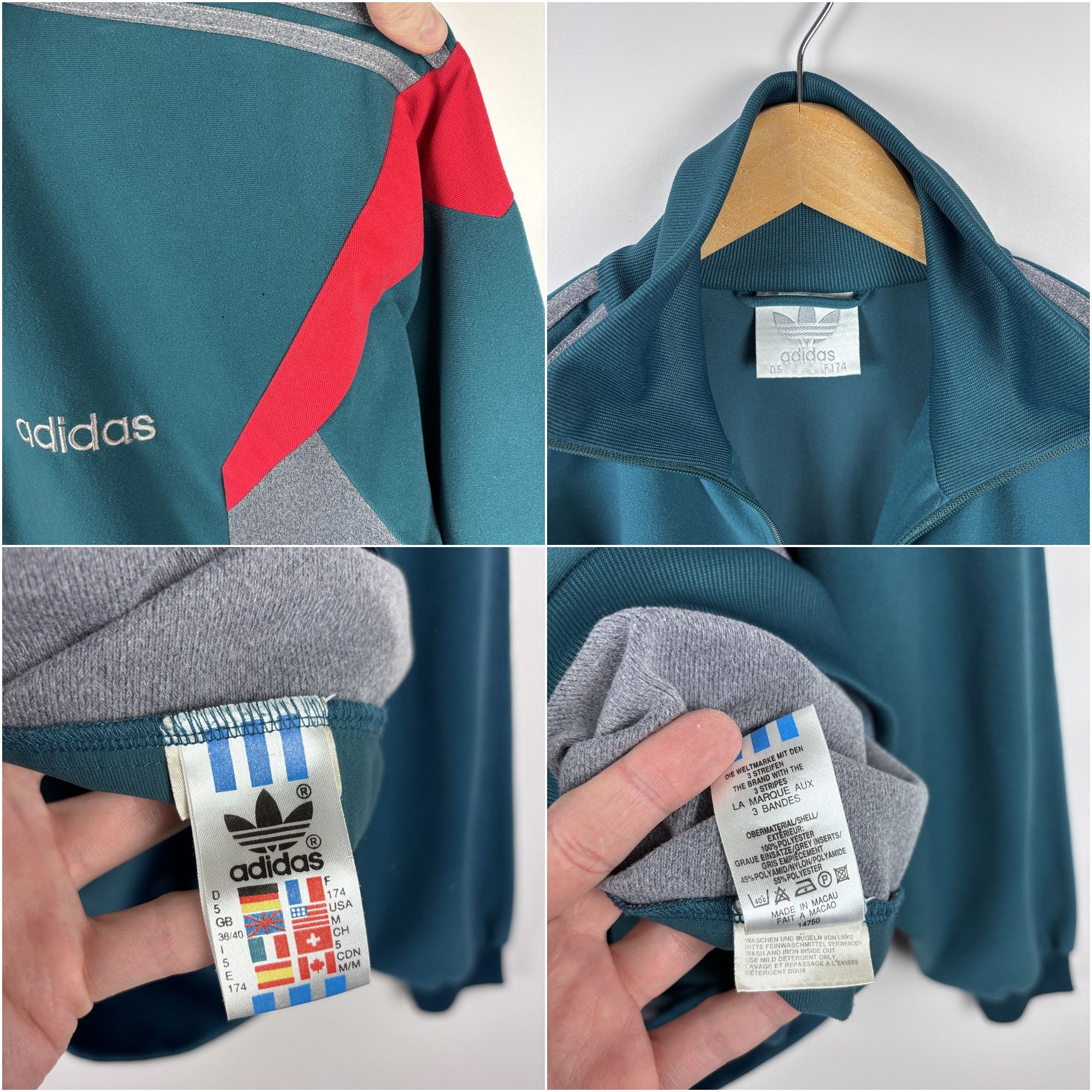 Adidas × Vintage Vintage 90s Adidas Track Zip Jacket Green Gray Mens Size M Size US M / EU 48-50 / 2 - 10 Thumbnail