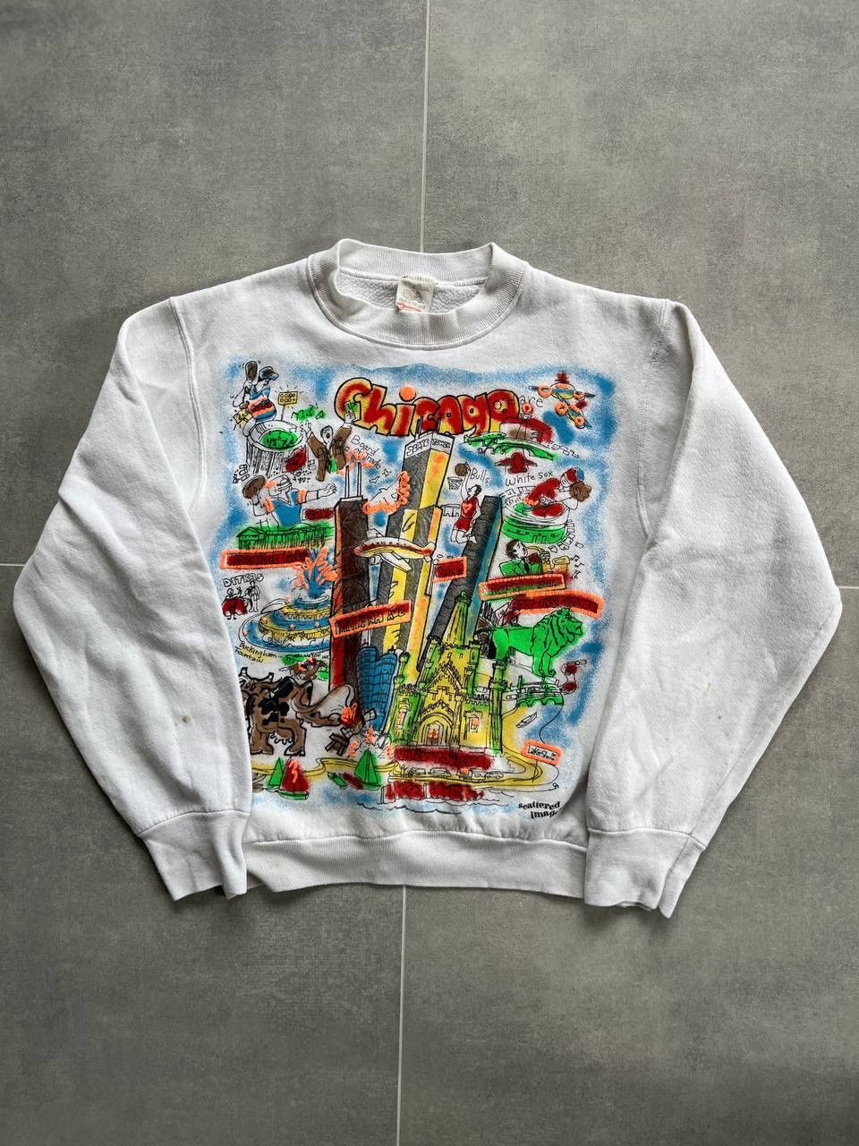 Vintage Vintage 90s Scattered Images Chicago Painted Sweatshirt Size US M / EU 48-50 / 2 - 1 Thumbnail