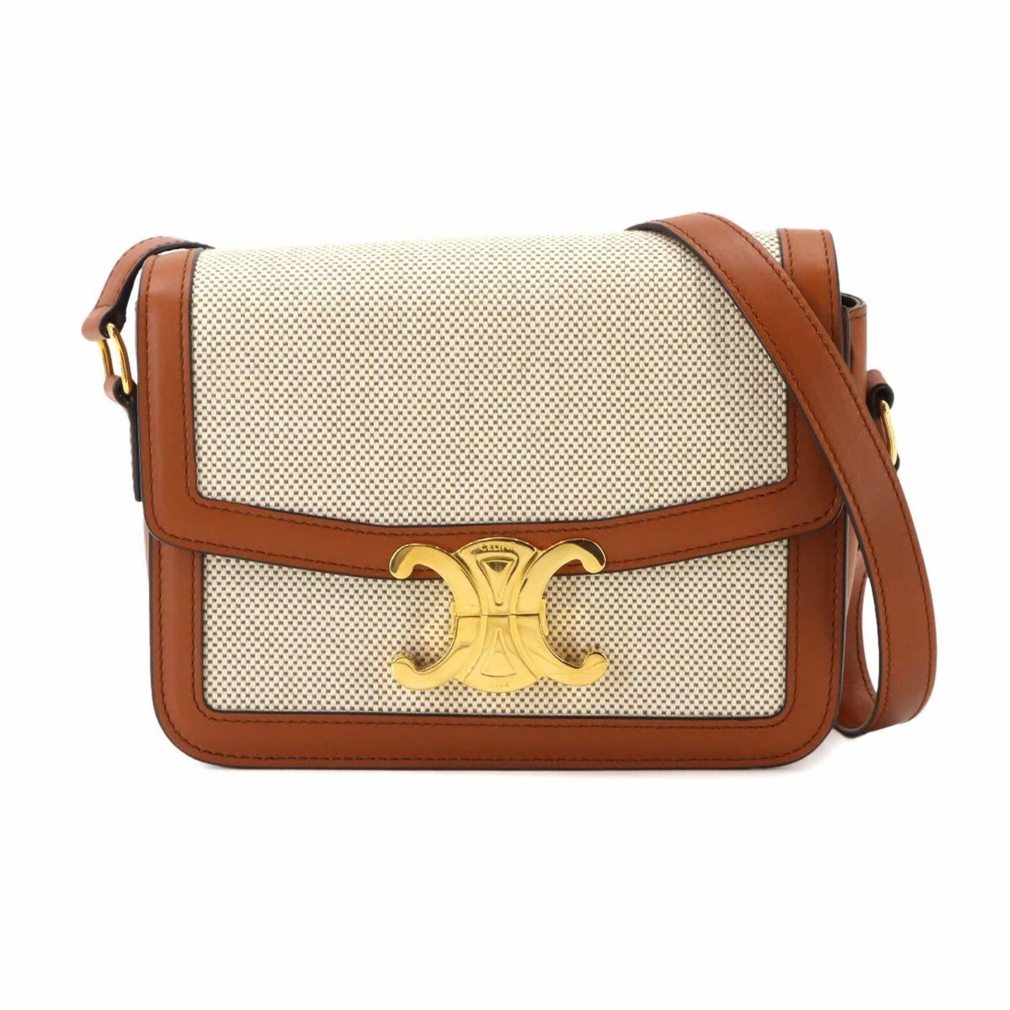 Celine Celine Teen Triomphe Shoulder Handbag, Canvas and Leather, Brown with Gold Hardware Size ONE SIZE - 1 Thumbnail