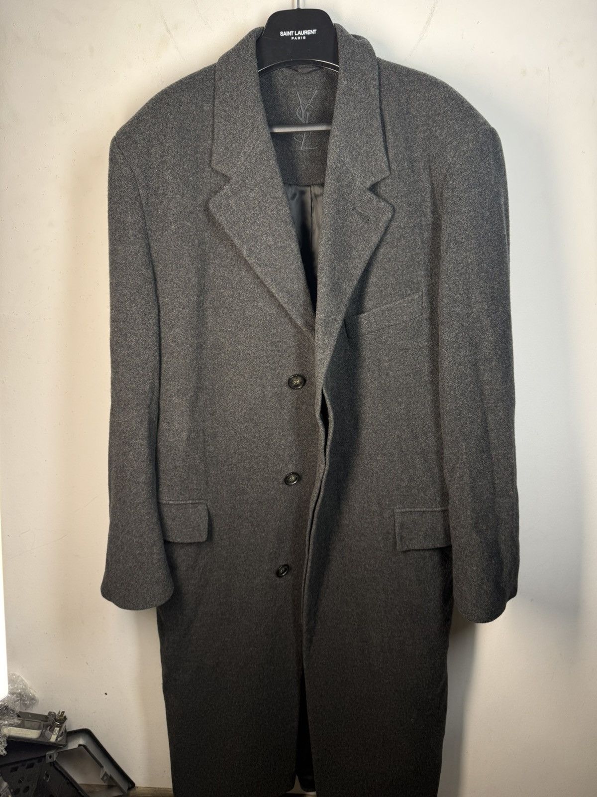 Yves Saint Laurent Grey Wool YSL Coat Heavy Soft Long Size US XL / EU 56 / 4 - 3 Thumbnail