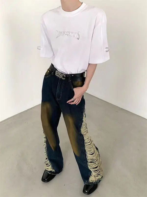 VIBE Vintage distressed patchwork fringed wide-leg jeans Size US 30 / EU 46 - 4 Thumbnail