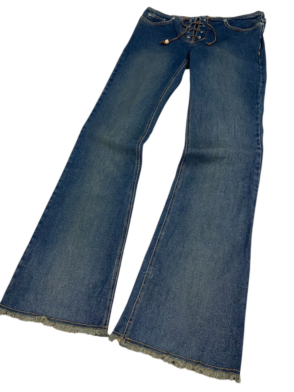 Tornado Mart Vintage Flare Billy Blues Lace Up Denim with Frayed Hem Size US 31 - 3 Thumbnail