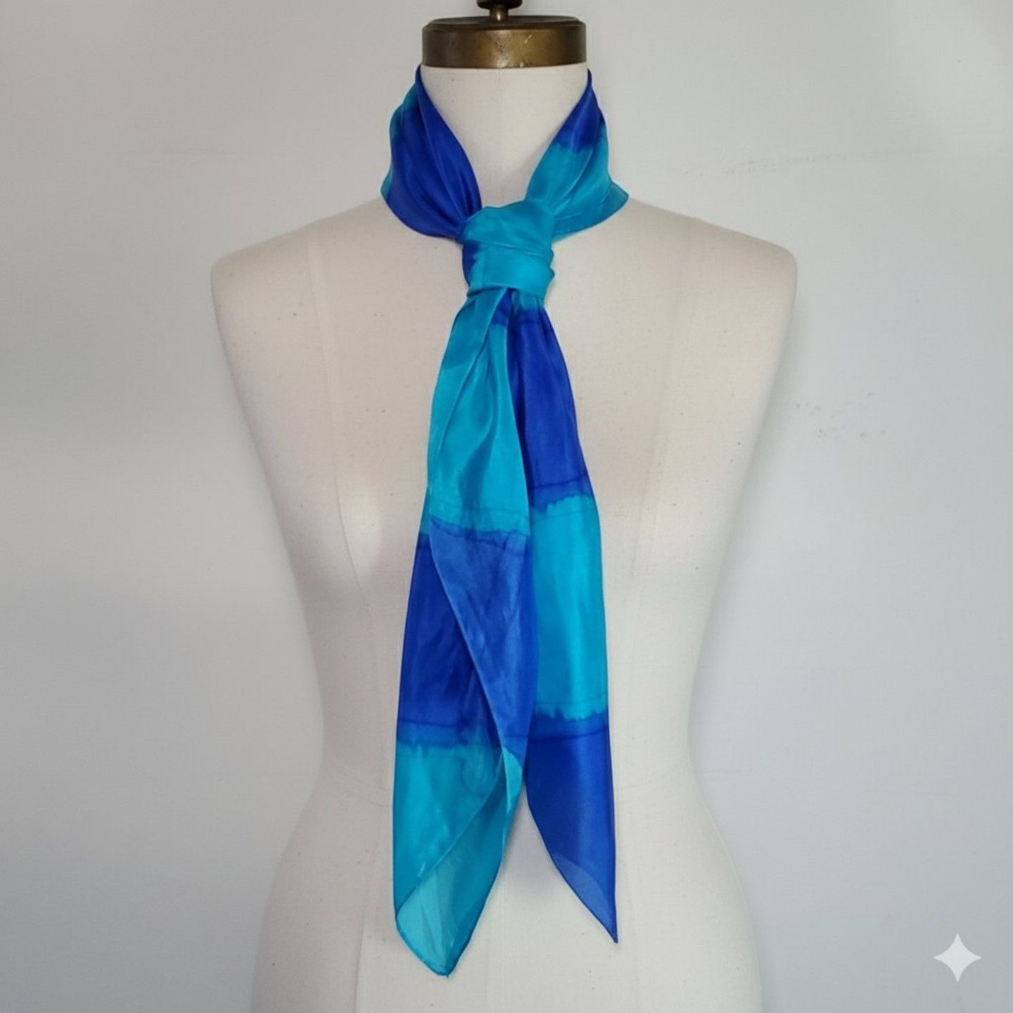 Handmade Silk 33x35" Scarf Signed FT Turquoise Cobalt Blue Hand Dyed Size ONE SIZE - 5 Thumbnail