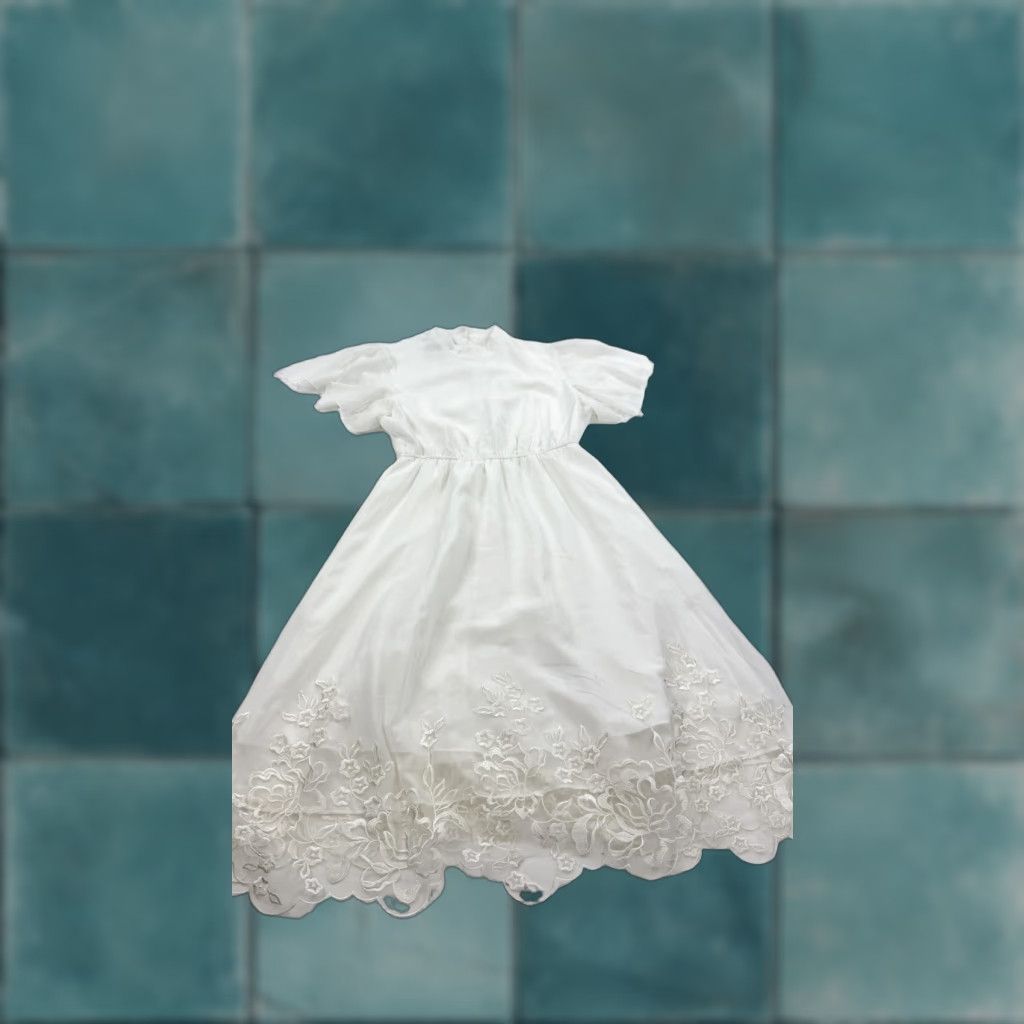 Vintage JJ's House Dress Womens Medium White Floral Embroidered Hem A-Line Short Sleeve Size 32" / US 10 / IT 46 - 1 Thumbnail
