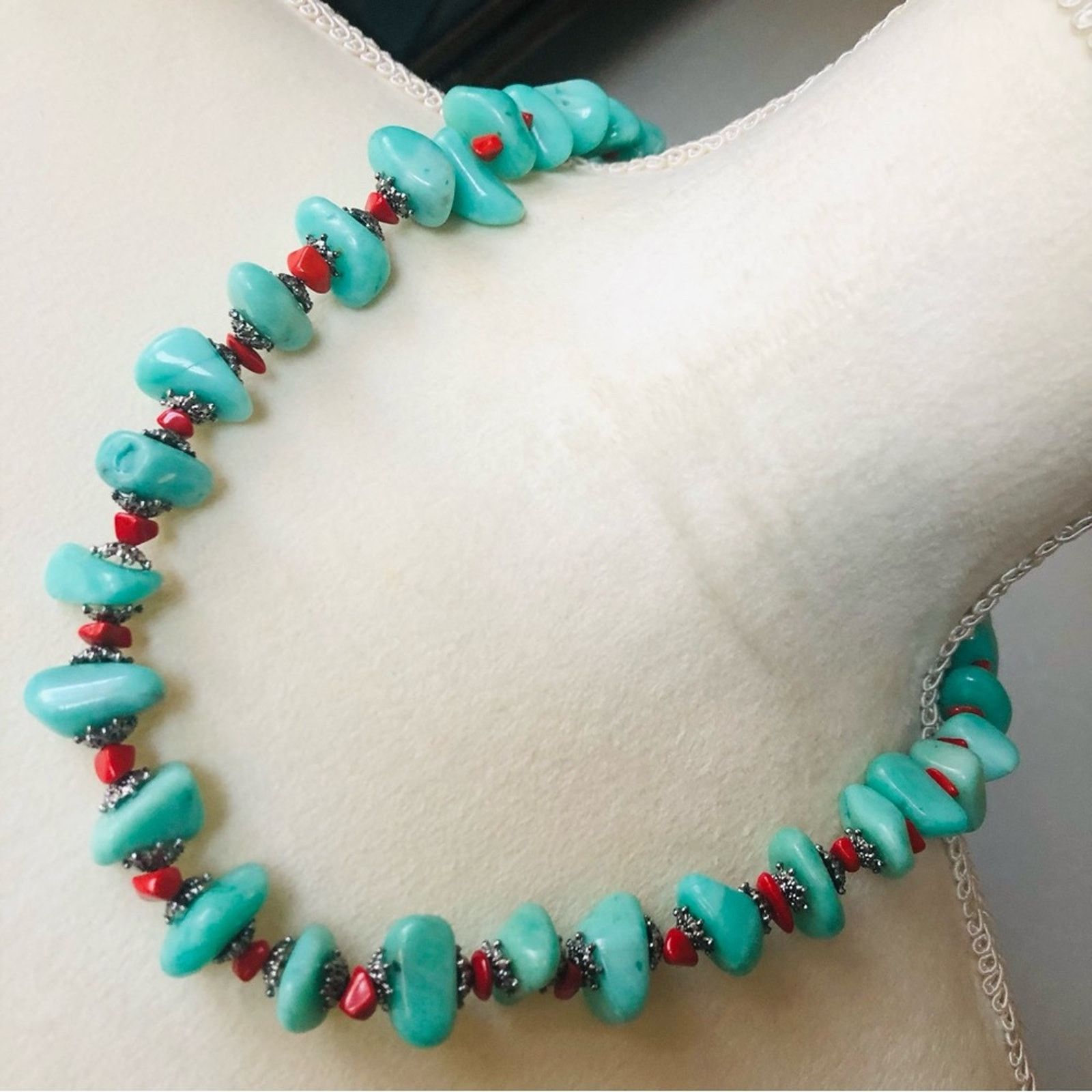 Handmade Hand crafted southwest style green chalcedony coral necklac Size ONE SIZE - 1 Thumbnail