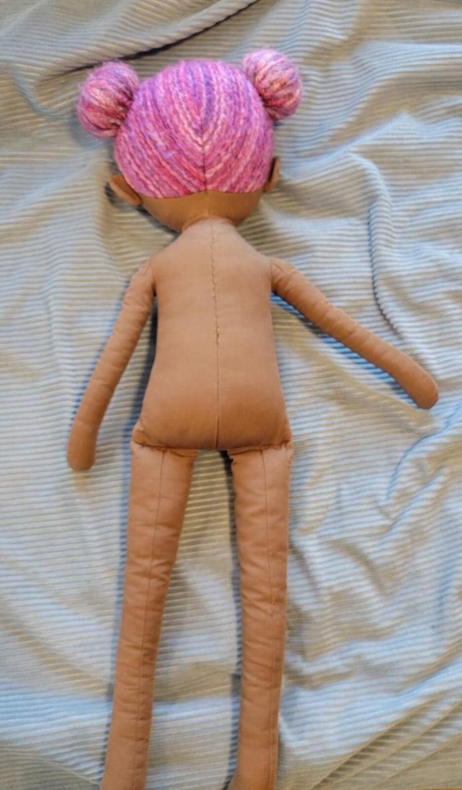 Handmade Handcrafted Doll with Pink Yarn Hair Size ONE SIZE - 4 Thumbnail