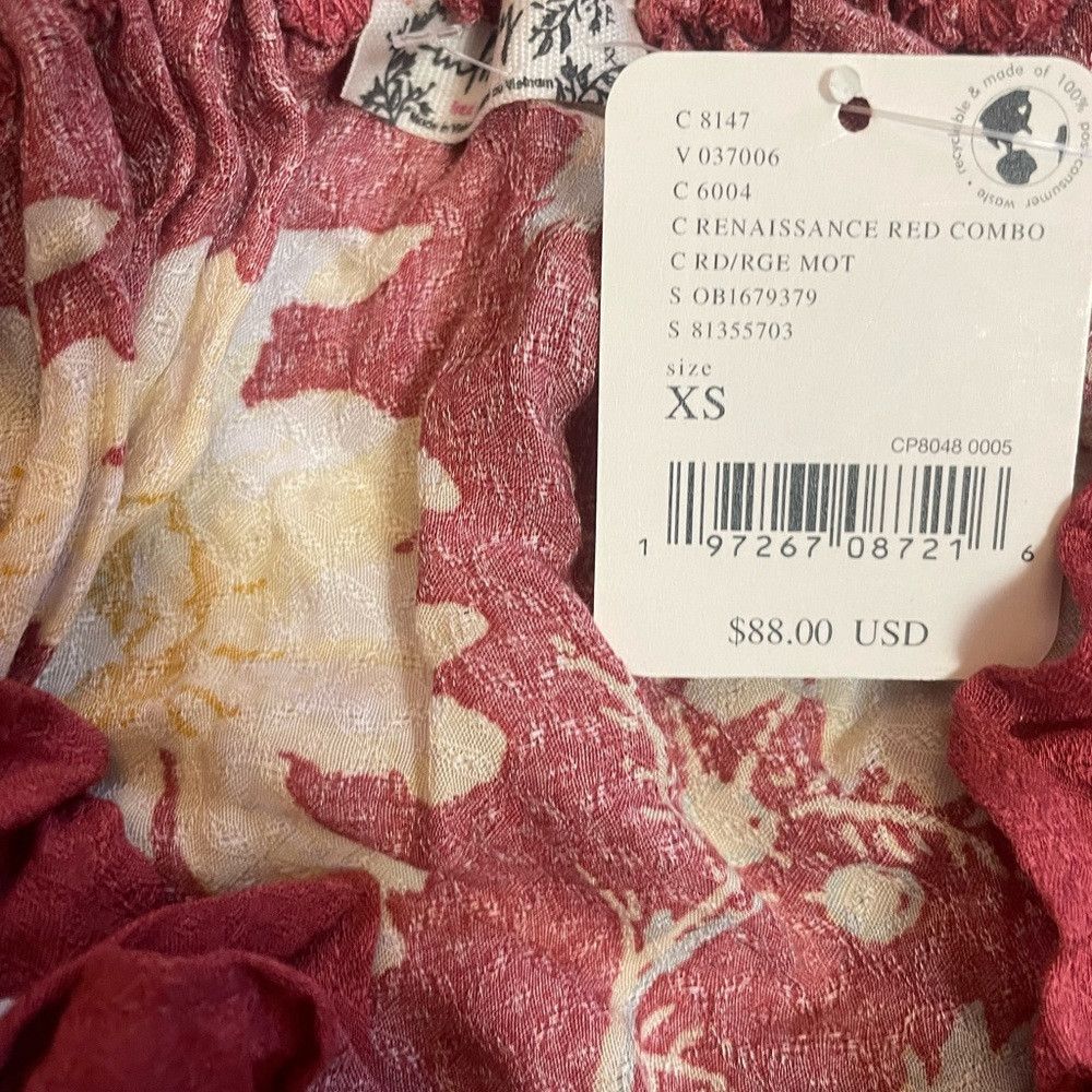 Free People NWT New $88 Free People Bali Wild Daisy Renaissance Red Com Size XS / US 0-2 / IT 36-38 - 4 Thumbnail