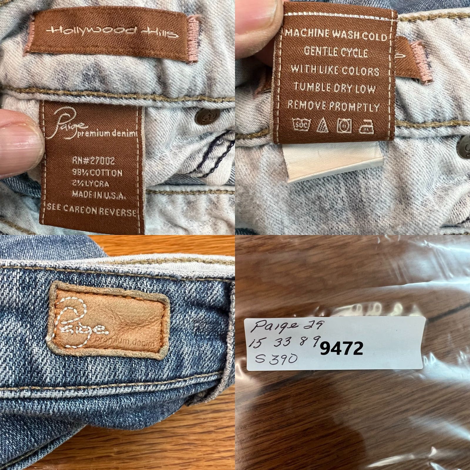 Paige Vintage Paige Hollywood Hills Women's Denim Jeans Size 29 Blue Bootcut 30x33 US Size 29" - 8 Thumbnail