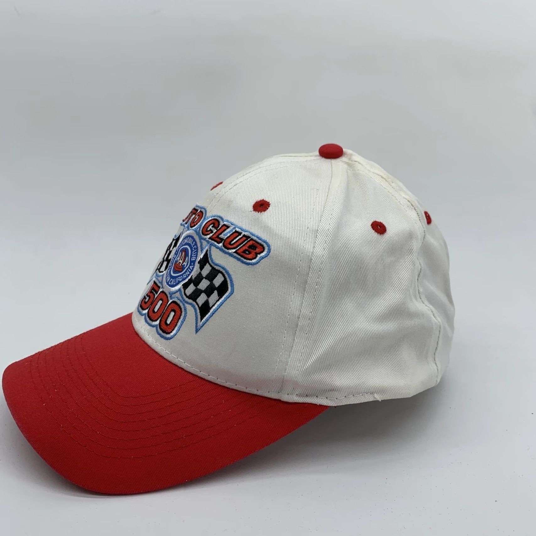 Vintage VINTAGE Outdoor Cap Downforce Auto Club 500 Hat Cap Snap Back Mens White Red Racing One Size Size ONE SIZE - 3 Thumbnail