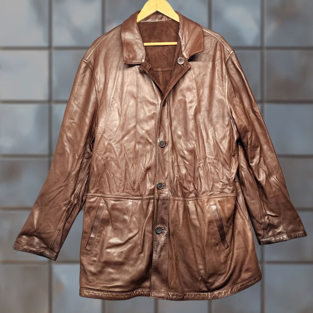 Vintage VINTAGE Ponte Vecchio Suede Leather Jacket Coat Mens XL Reversible Italy Brown Overcoat Coat Mens XL Brown Italy Suede Leather Reversible Vintage Mens Size US XL / EU 56 / 4 - 1 Thumbnail