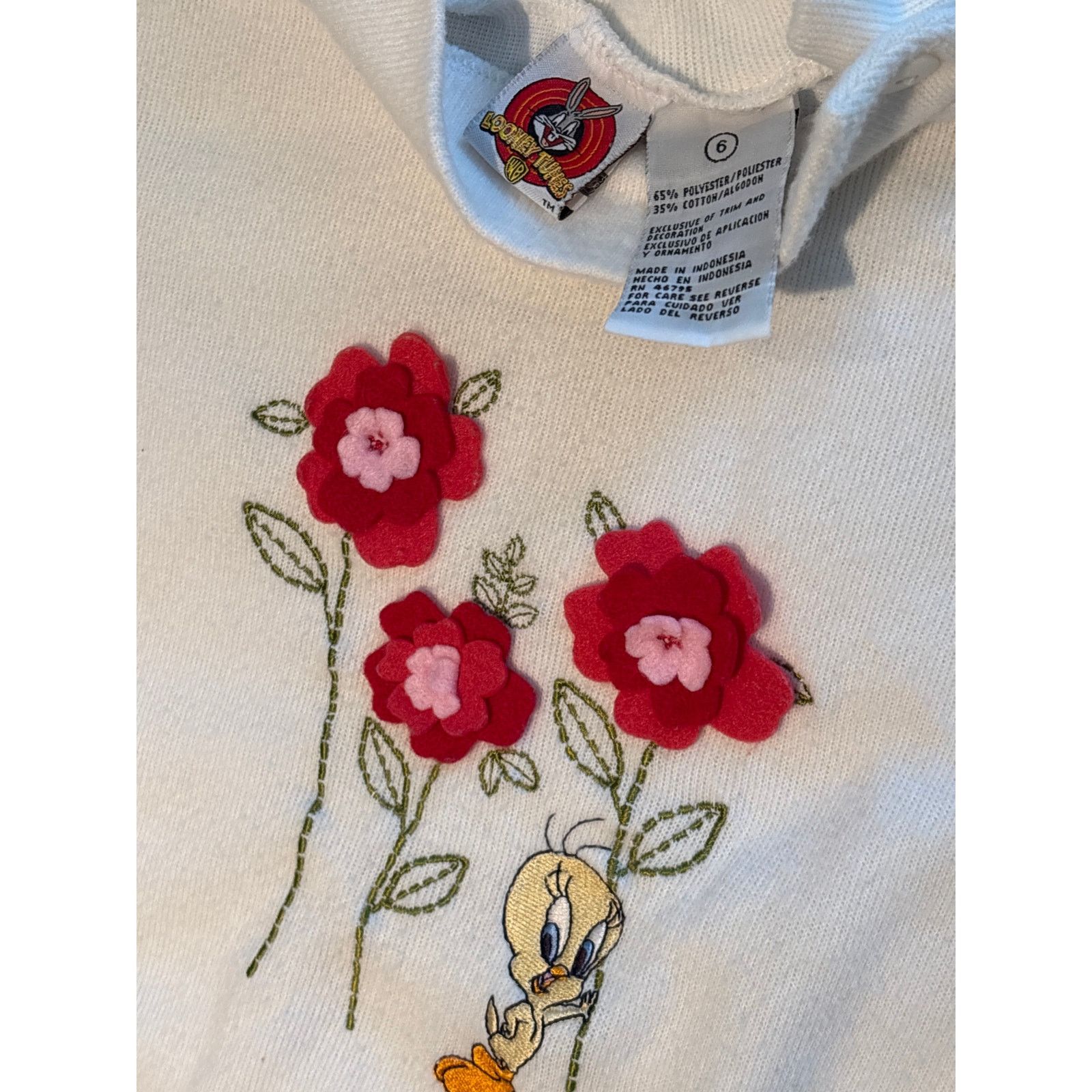 Warner Bros Youth girls, Tweety Bird floral embroidered frilly sweater Size M / US 6-8 / IT 42-44 - 2 Thumbnail