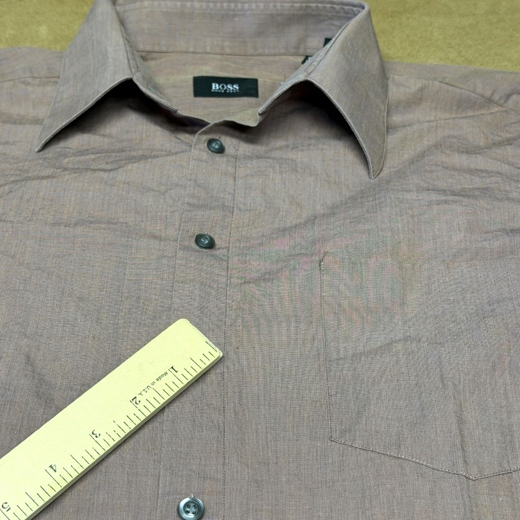 Hugo Boss HUGO BOSS Shirt Mens 17.5 Brown Solid Long Sleeve Button Front Dress Cotton Size 48R - 2 Thumbnail