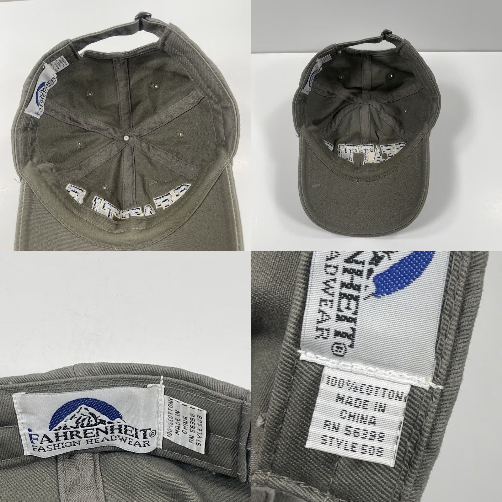 Vintage Fahrenheit Headwear Seattle Hat Baseball Cap Adult Adjustable StrapBack Gray Size ONE SIZE - 8 Thumbnail