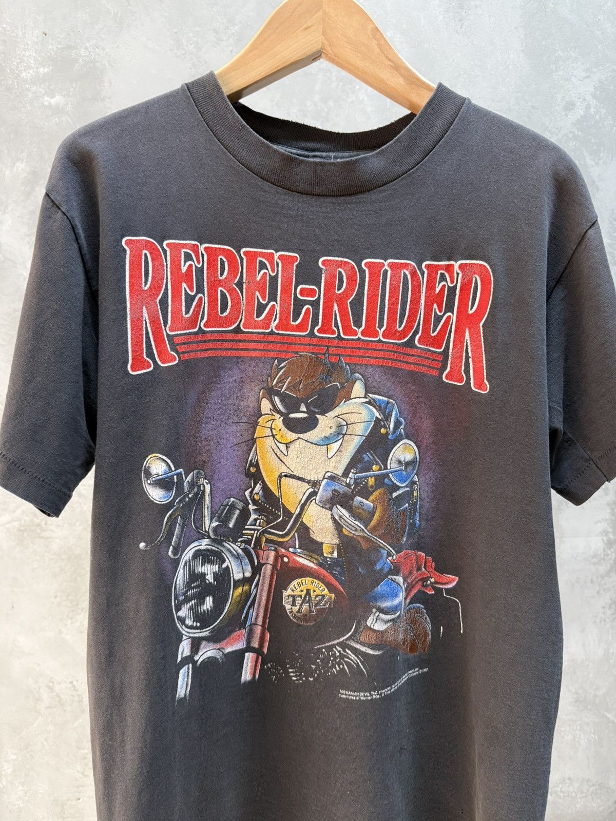 Vintage Vintage 1992 Taz Rebel Rider Faded Trashed biker harley tee Size US M / EU 48-50 / 2 - 2 Thumbnail