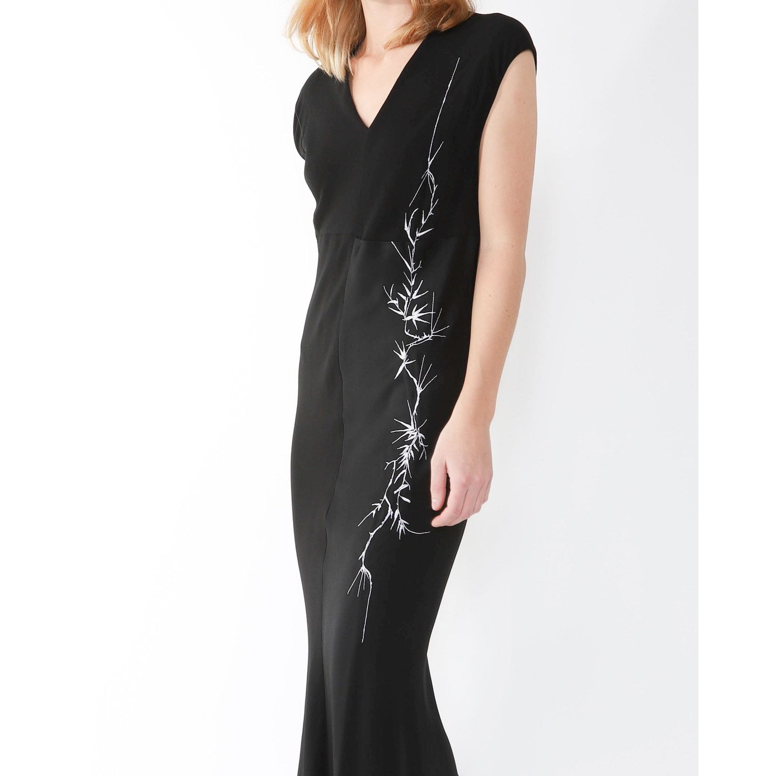 Haider Ackermann FW18 Floral Embroidered Two-Tone Dress in Black Silk Size XS / US 0-2 / IT 36-38 - 3 Thumbnail