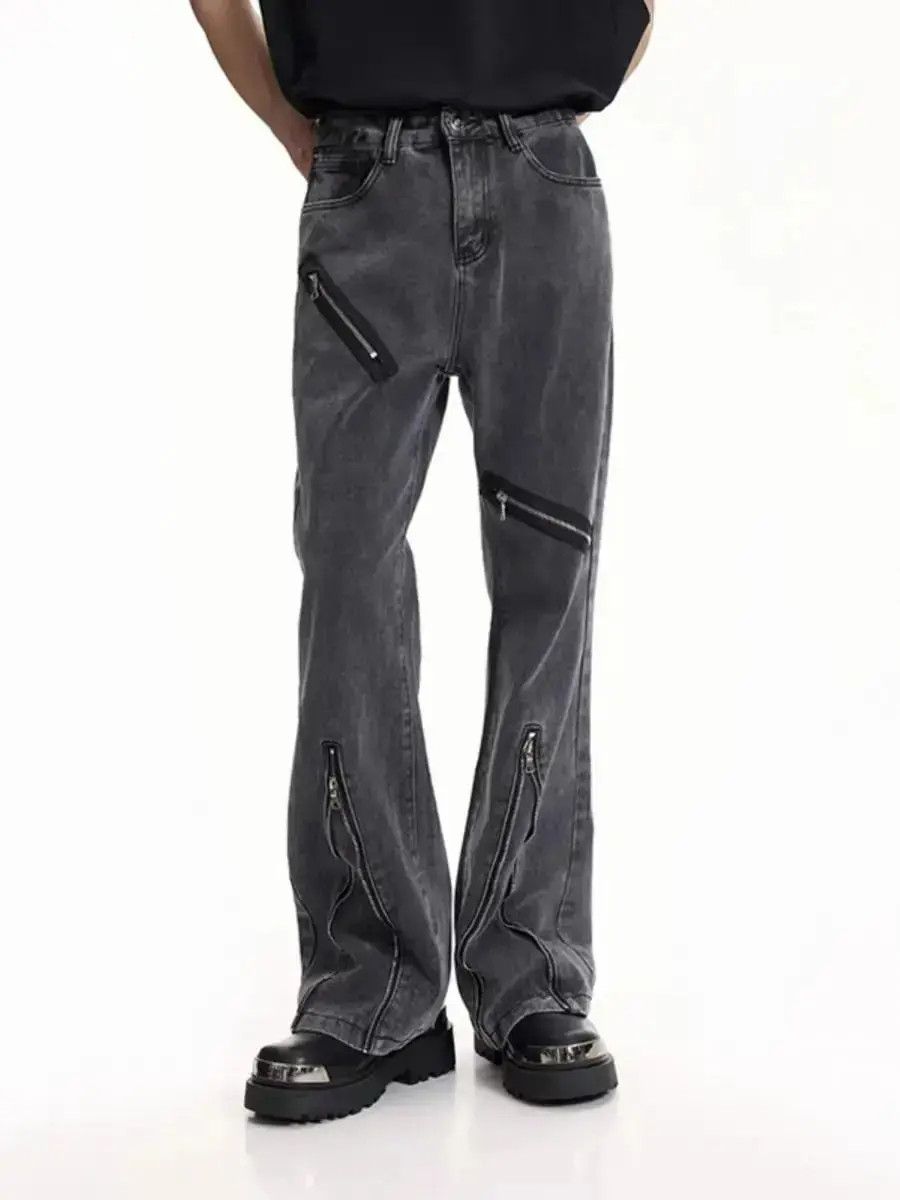 Japanese Brand Multi-Zip Micro Flare Jeans Versatile Slim Casual Pants Size US 32 / EU 48 - 1 Thumbnail