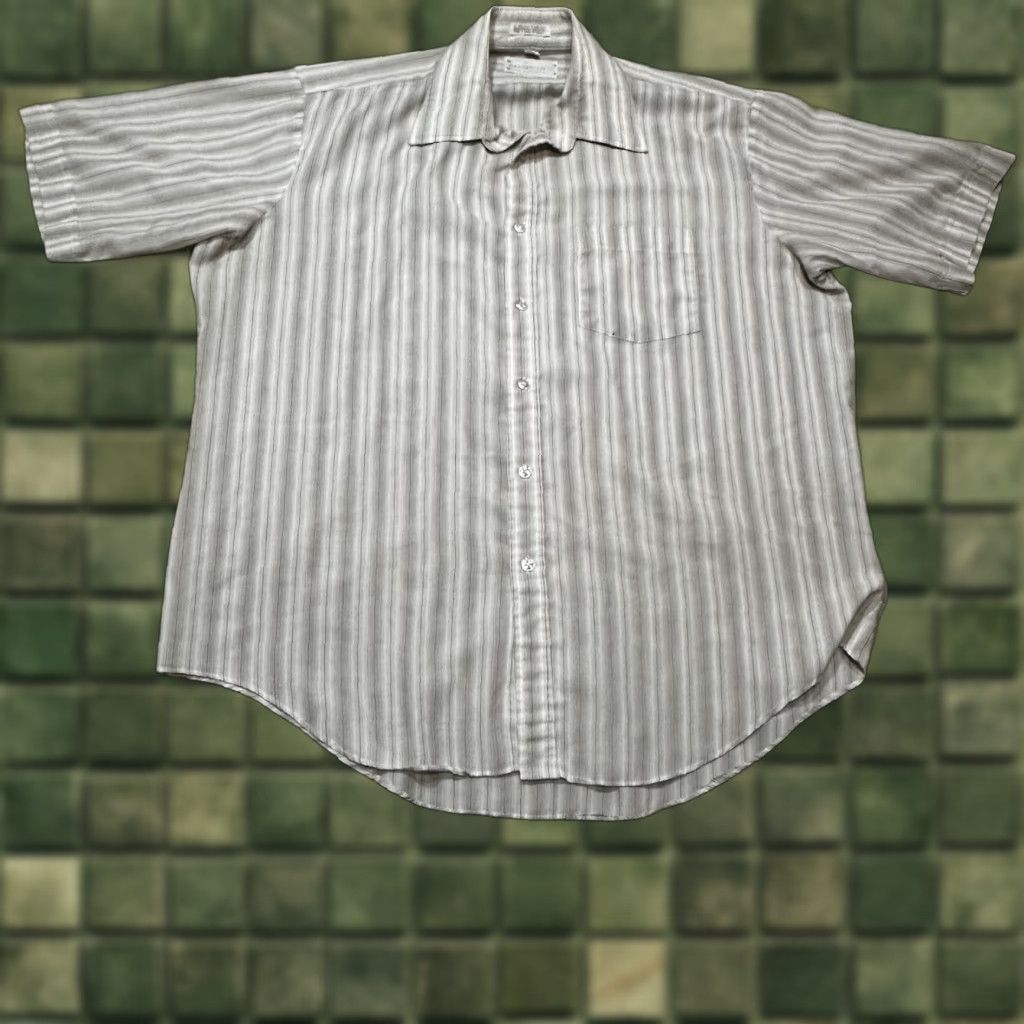 Vintage VINTAGE Mervyns Button Up Shirt Mens 16 1/2 Large Beige Striped Shirt L Beige 1980s Mens Size US L / EU 52-54 / 3 - 1 Thumbnail