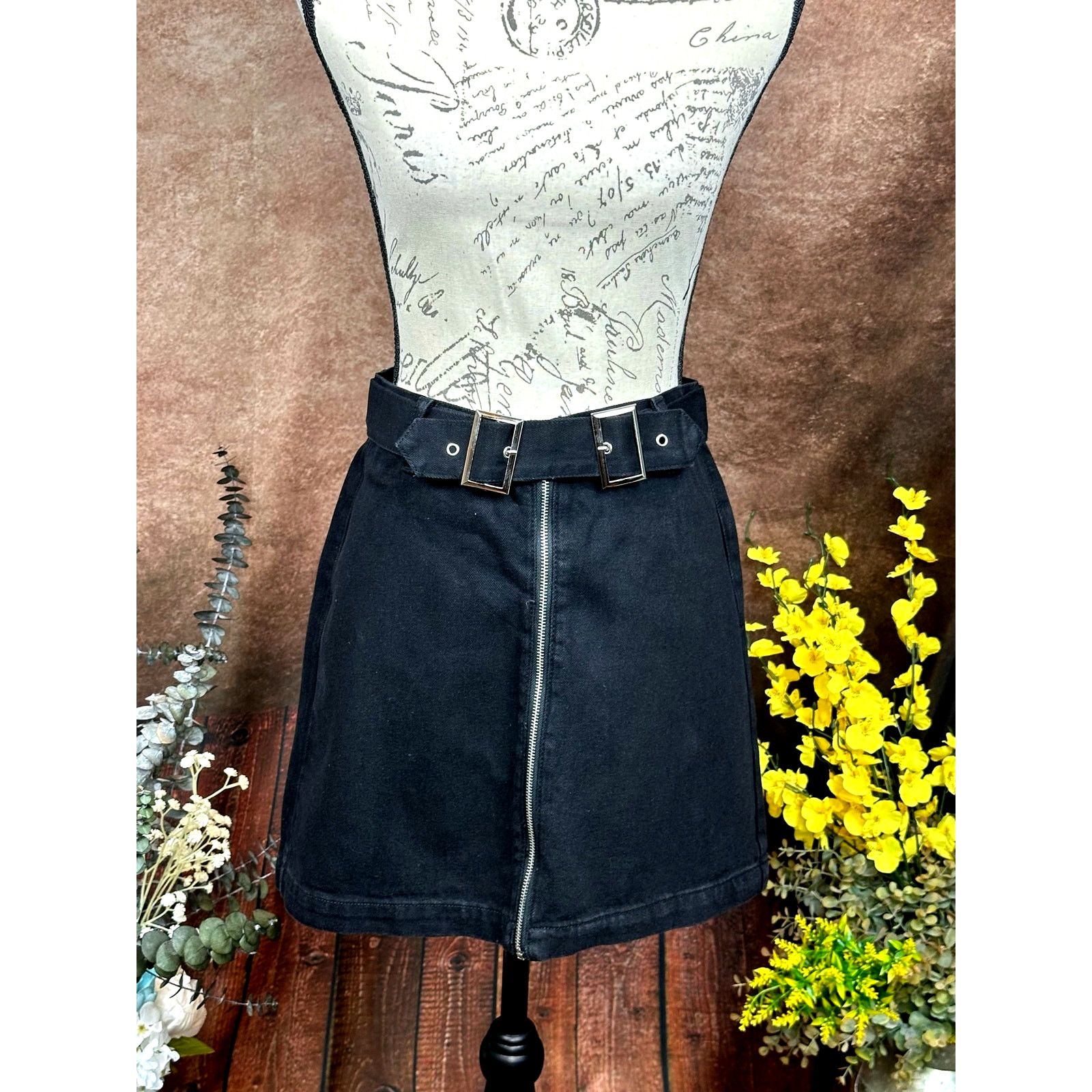 Other Denim Belted Zipper Front Mini Skirt Black size M Size 30" / US 8 / IT 44 - 5 Thumbnail