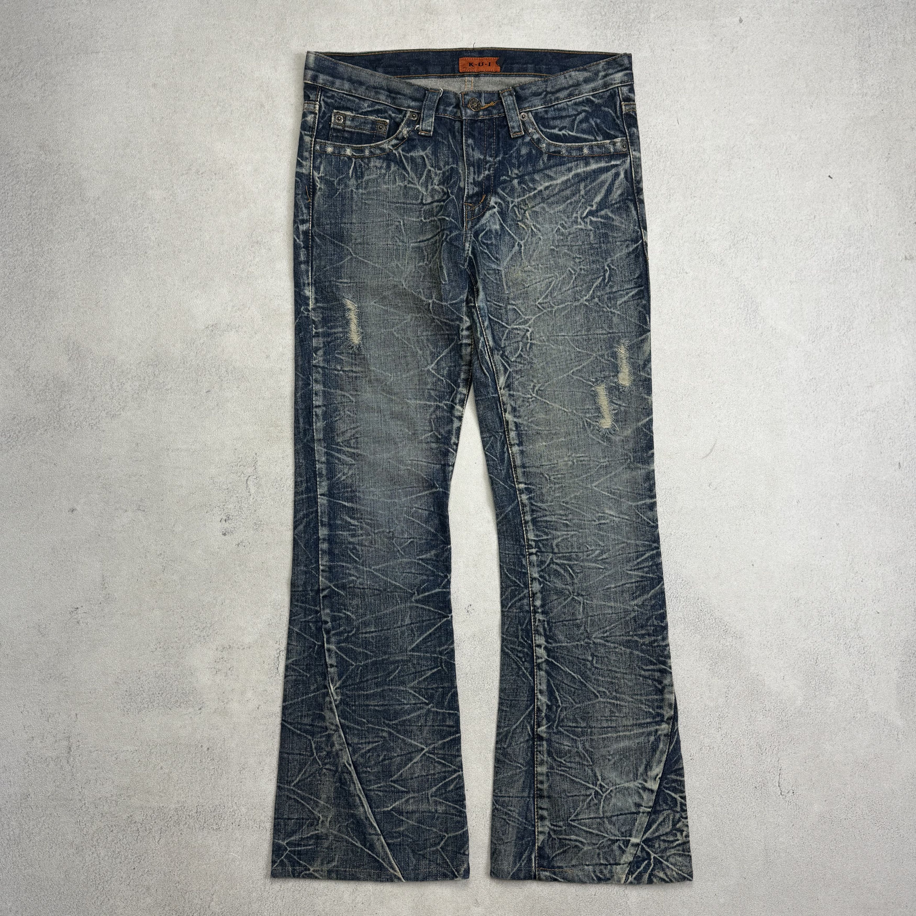 Japanese Brand KUI Distressed Whiskers Flare Jeans Size US 30 / EU 46 - 1 Thumbnail