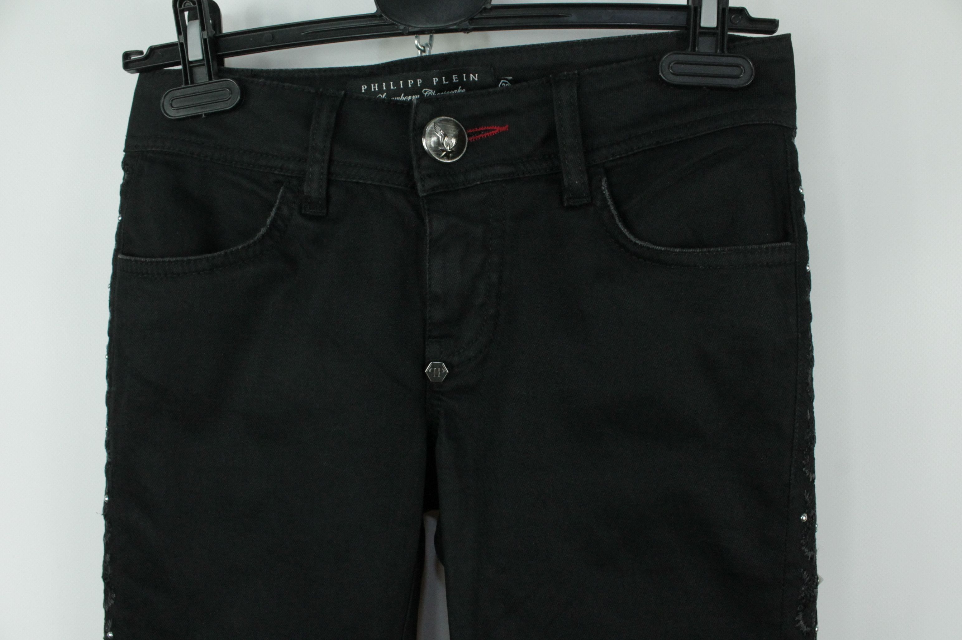 Designer × Philipp Plein Philipp Plein Strawberry Cheesecake Black Denim Women Jeans Size 26" / US 2 / IT 38 - 2 Thumbnail