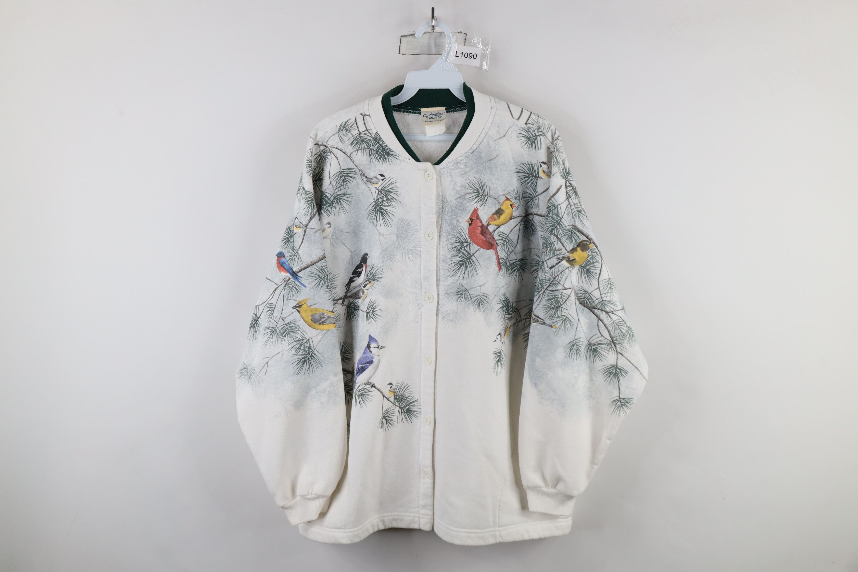 Vintage Vintage 90s Christmas All Over Print Cardigan Sweatshirt Size L / US 10 / IT 46 - 1 Thumbnail