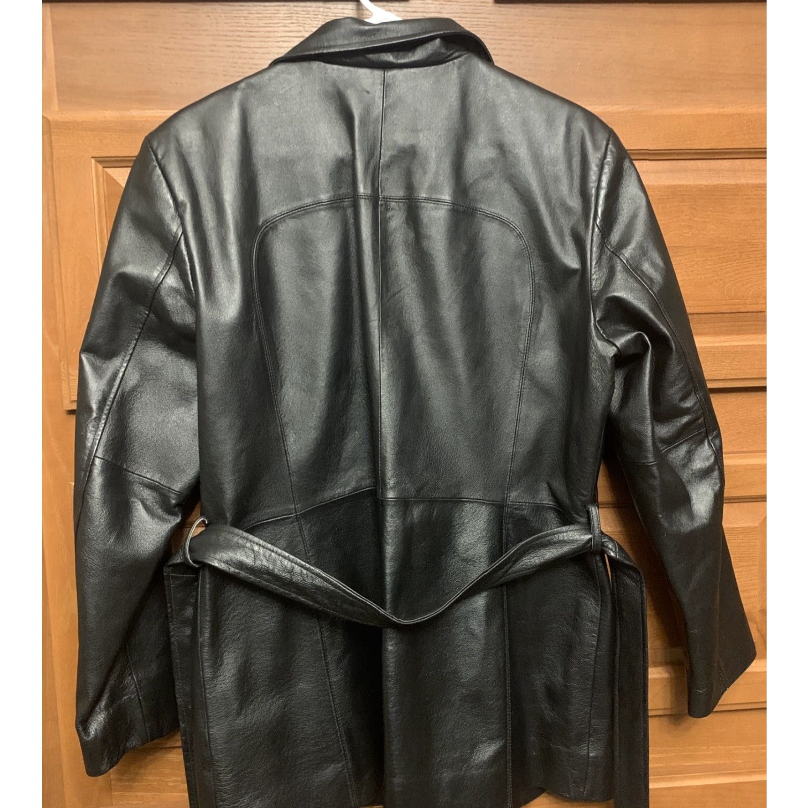 Worthington Worthington Women Large Black Leather Jacket Belted Full Zip Lined | Regular Size | 31" Length | Pockets | Fall Spring Winter | Couture Classic Style Size L / US 10 / IT 46 - 6 Thumbnail