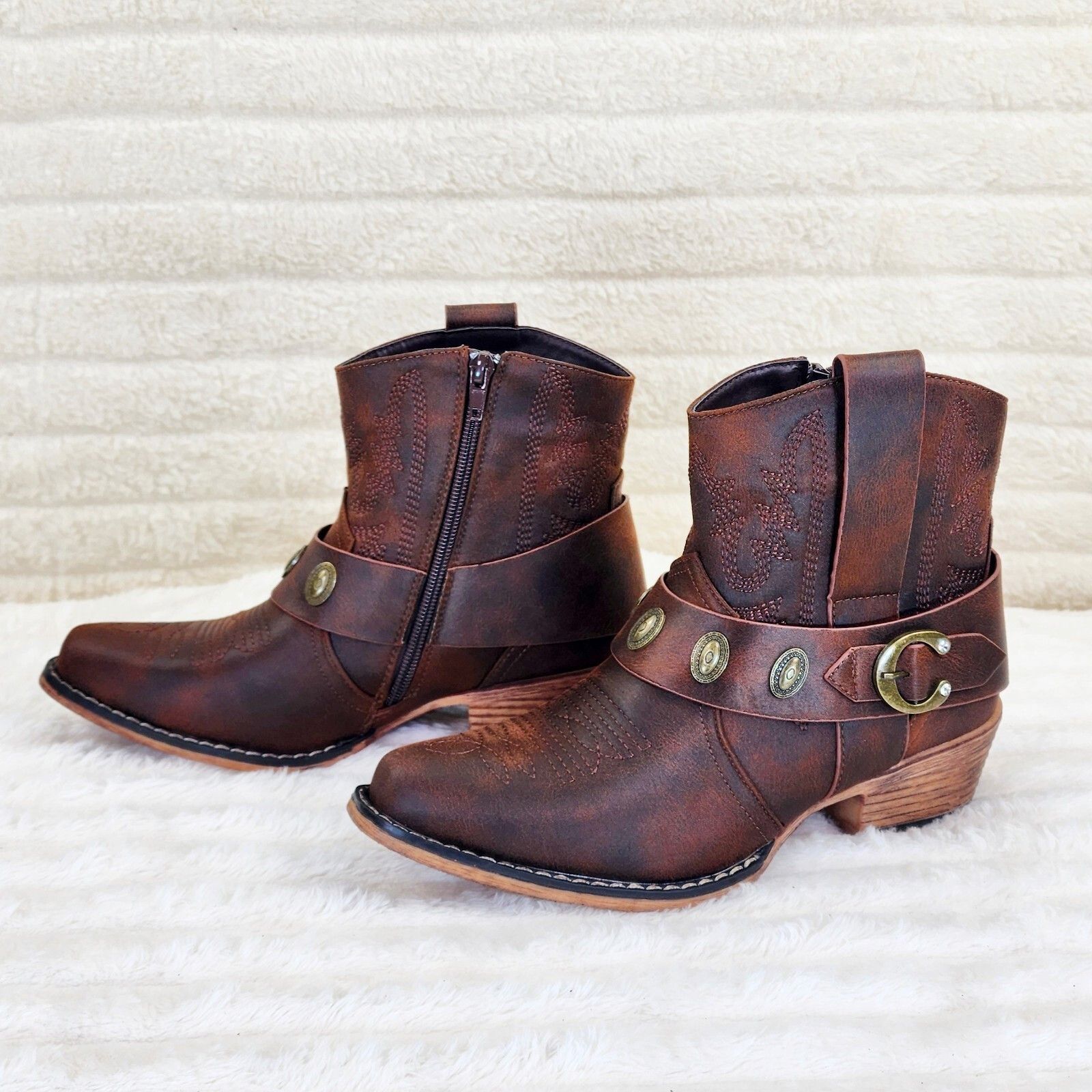 Other Wild West Brown Distressed Western Cowgirl Pull On Ankle Boo Size US 9 / IT 39 - 5 Thumbnail